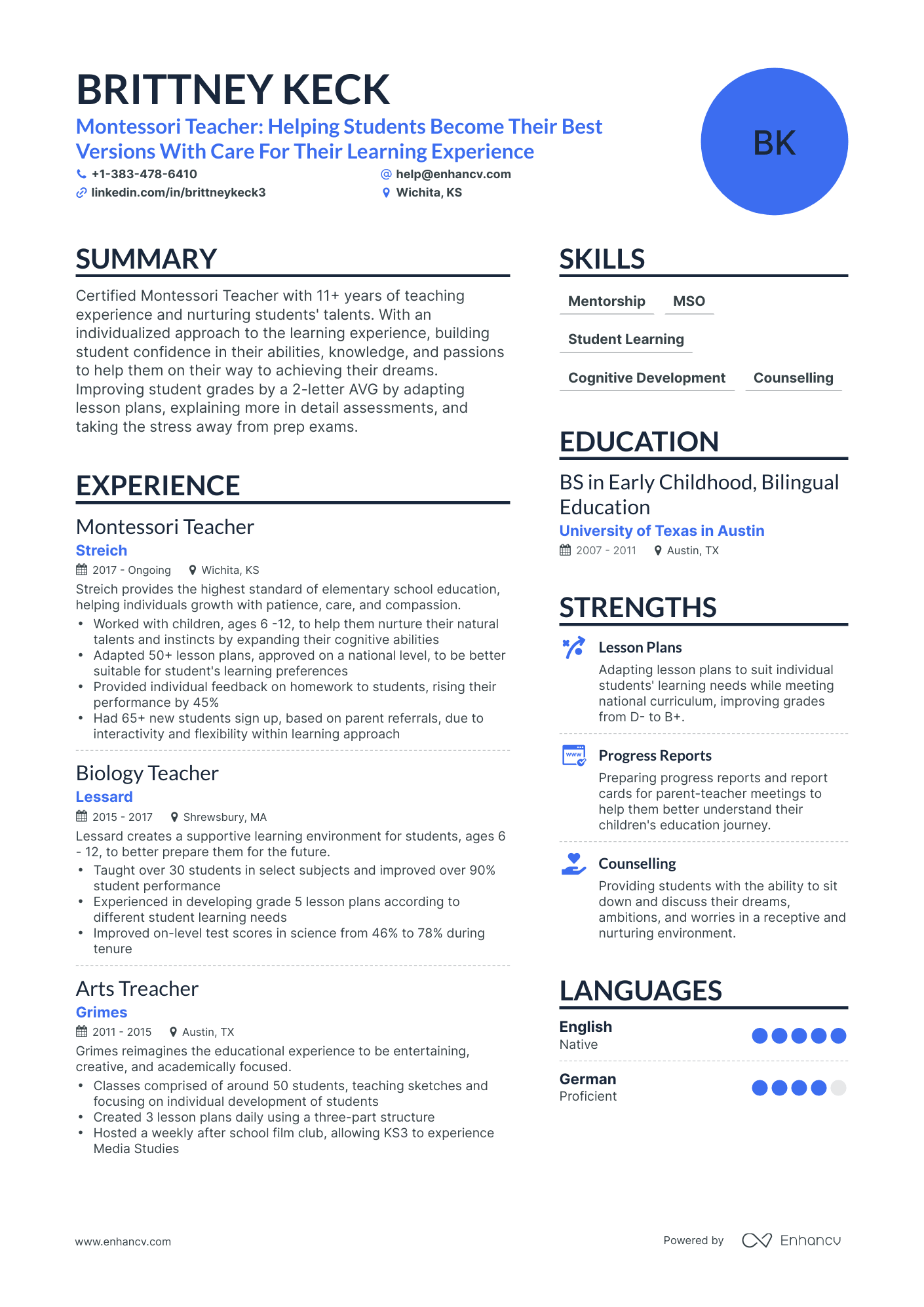 Simple Montessori Teacher Resume Template