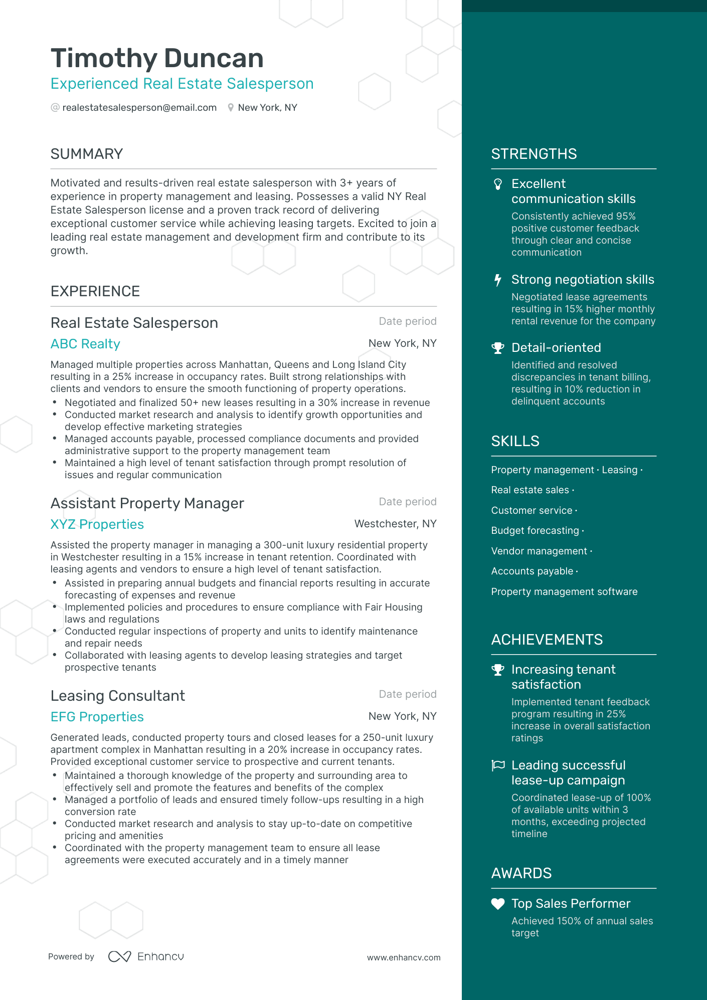 One Page Real Estate Salesperson Resume Template