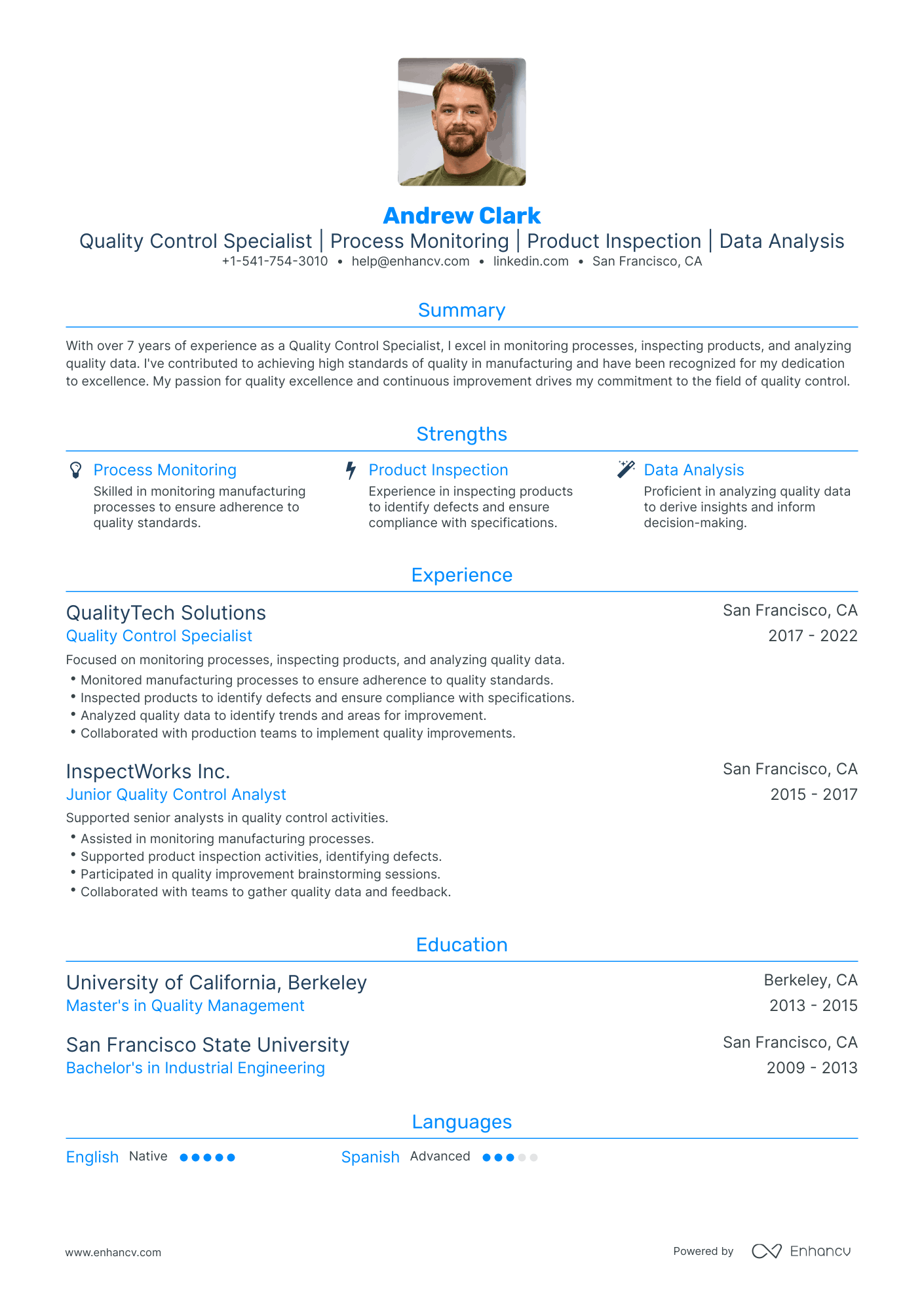 Traditional Quality Control Resume Template