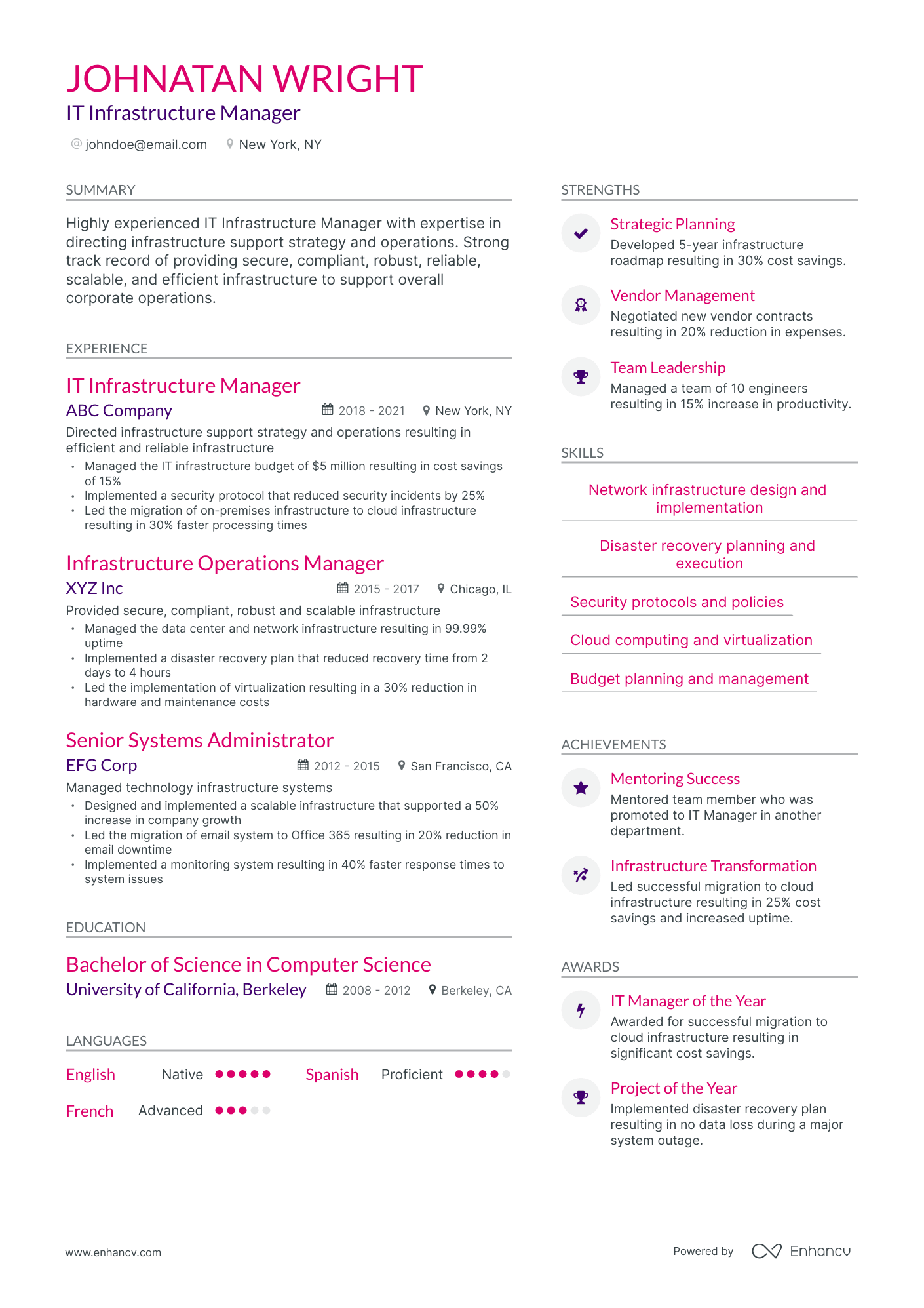 Modern IT Infrastructure Manager Resume Template