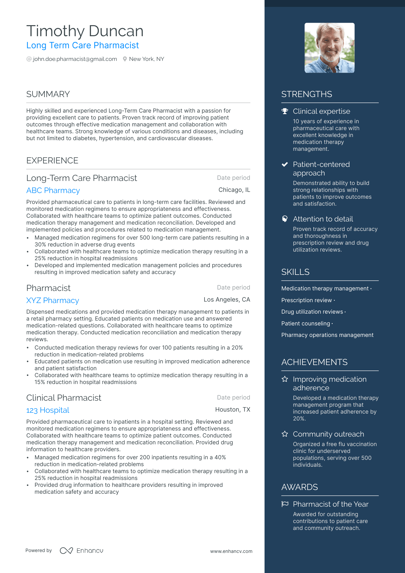 A resume example of a Long Term Care Pharmacist