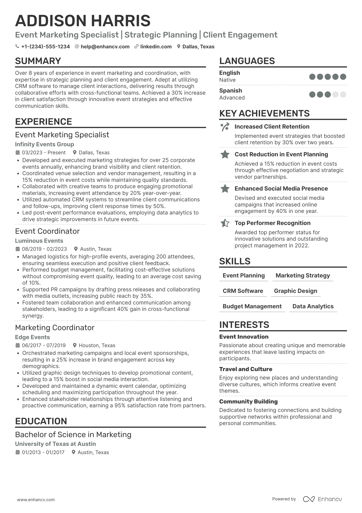 A resume example of a Event Marketing Coordinator