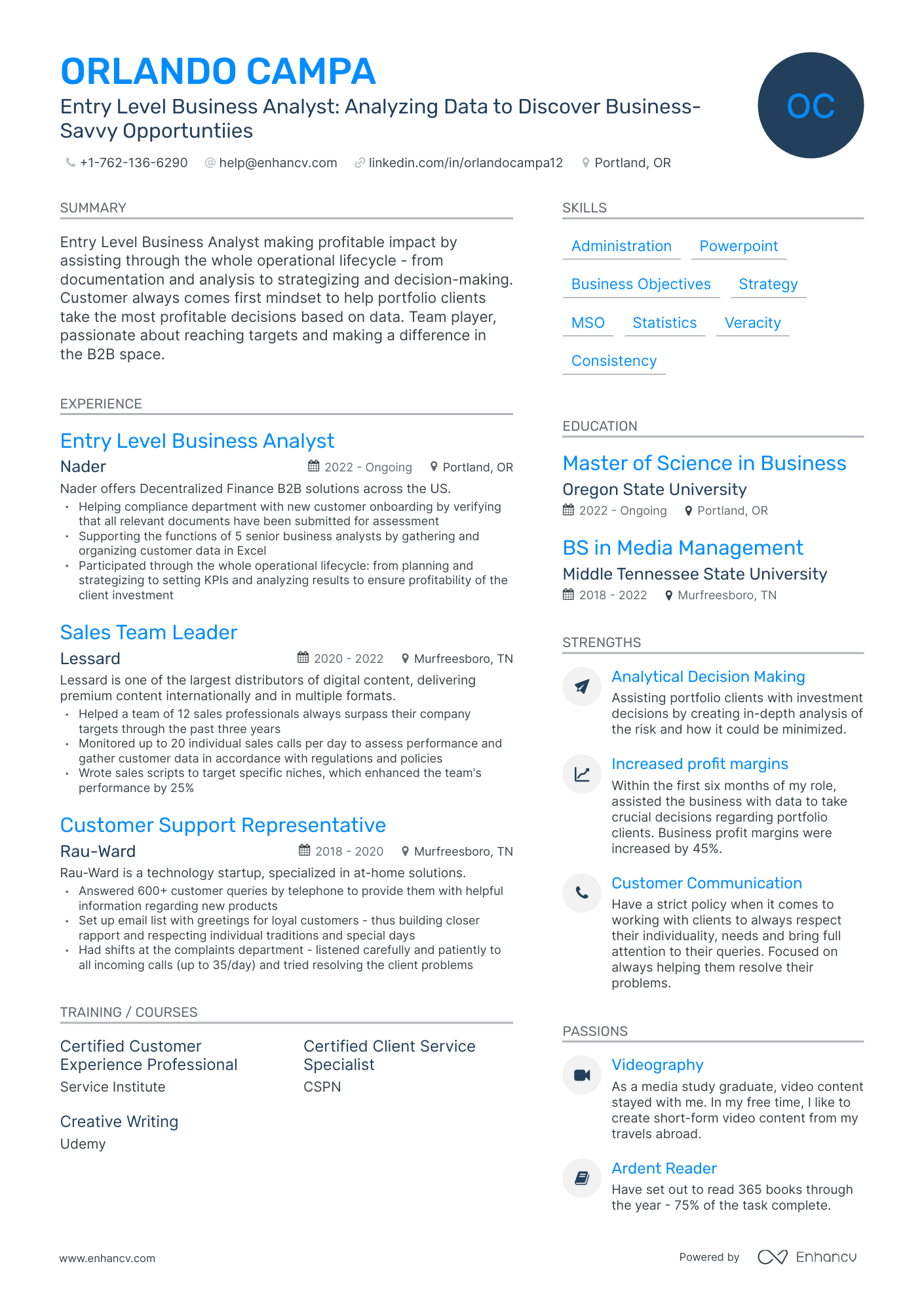Modern Entry Level Business Analyst Resume Template
