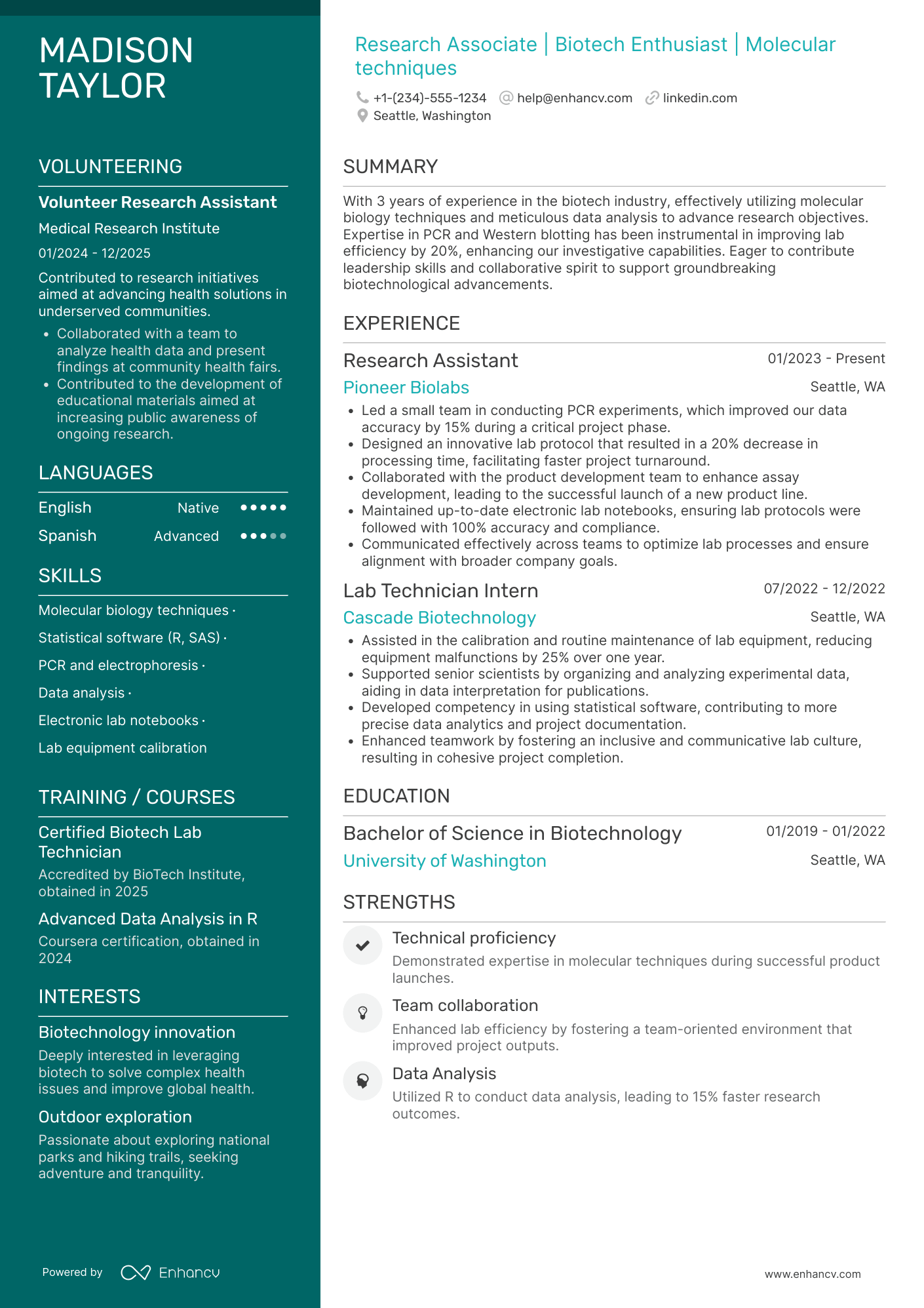 A resume example of a Research Associate