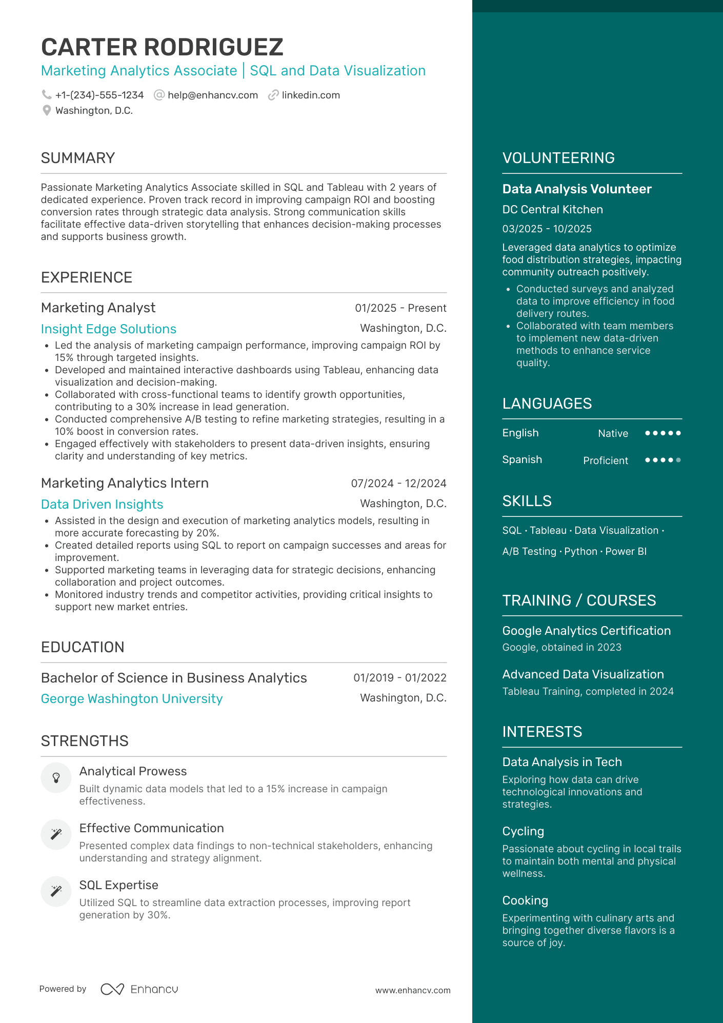 A resume example of a Marketing Analytics Associate