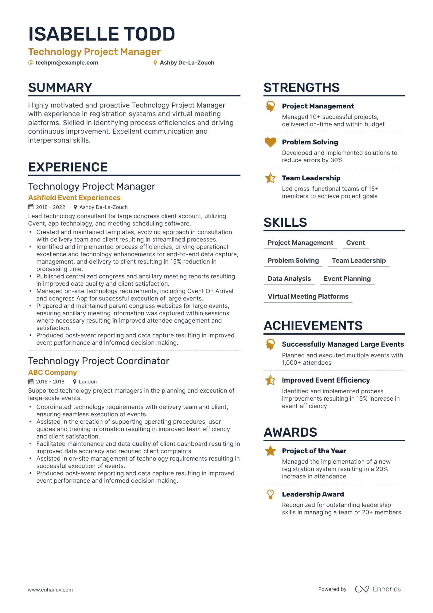 Simple Technology Project Manager Resume Template