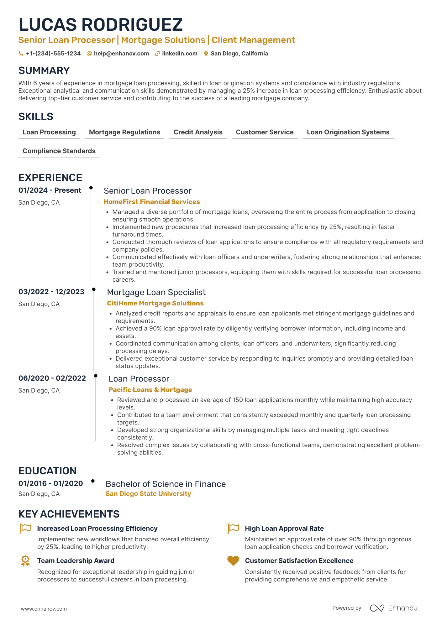 A resume example of a Senior Loan Processor