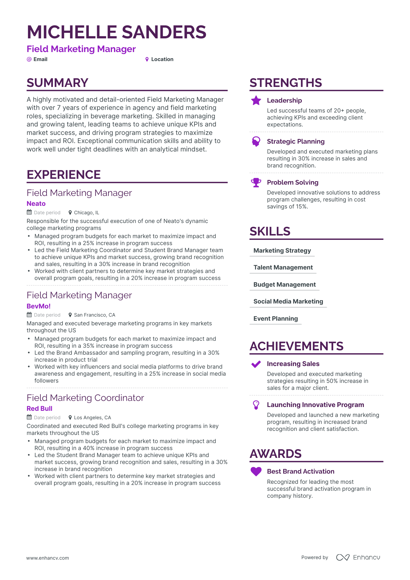 Simple Field Marketing Manager Resume Template