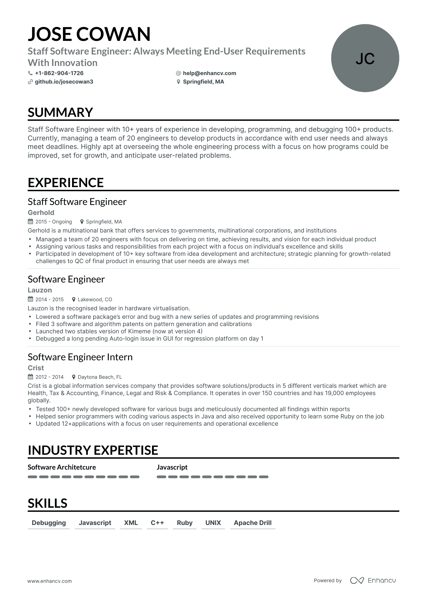 Classic Staff Software Engineer Resume Template