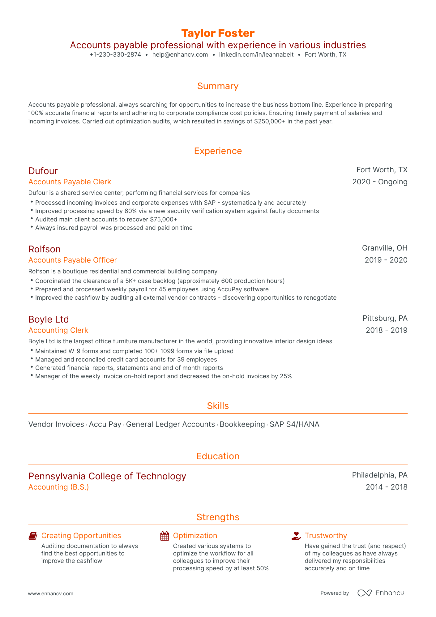 Traditional Accounts Payable Resume Template