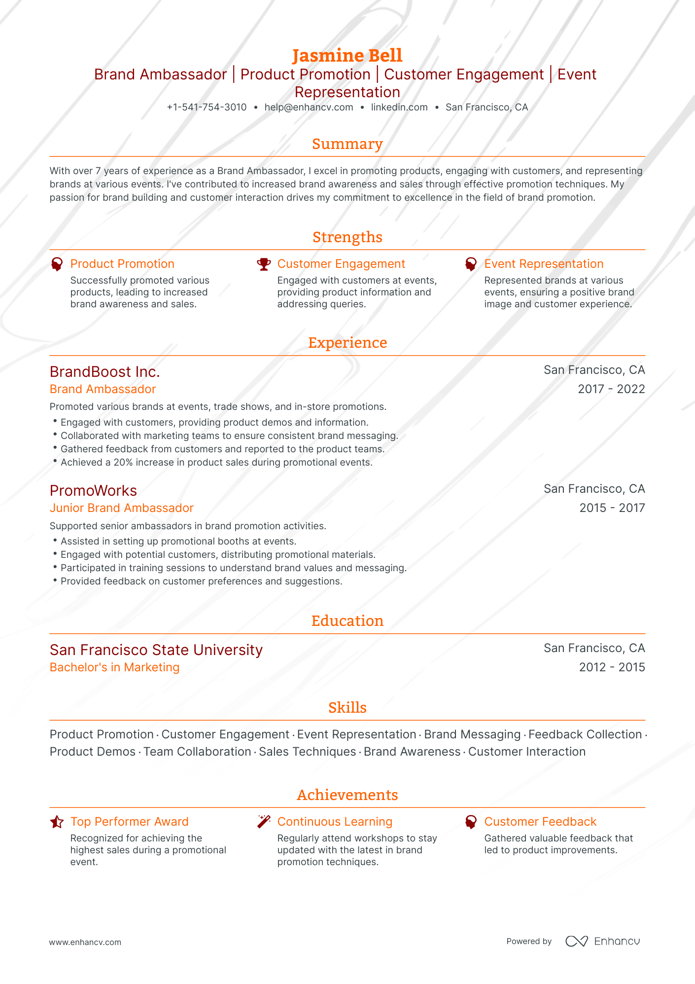 Traditional Brand Ambassador Resume Template