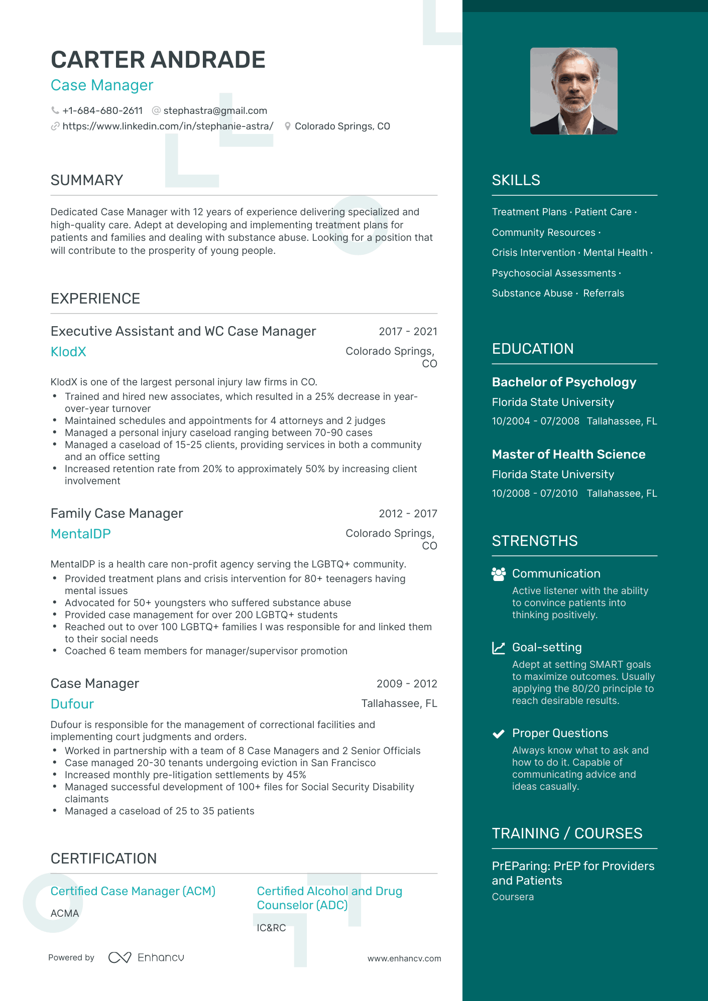One Page Case Manager Resume Template