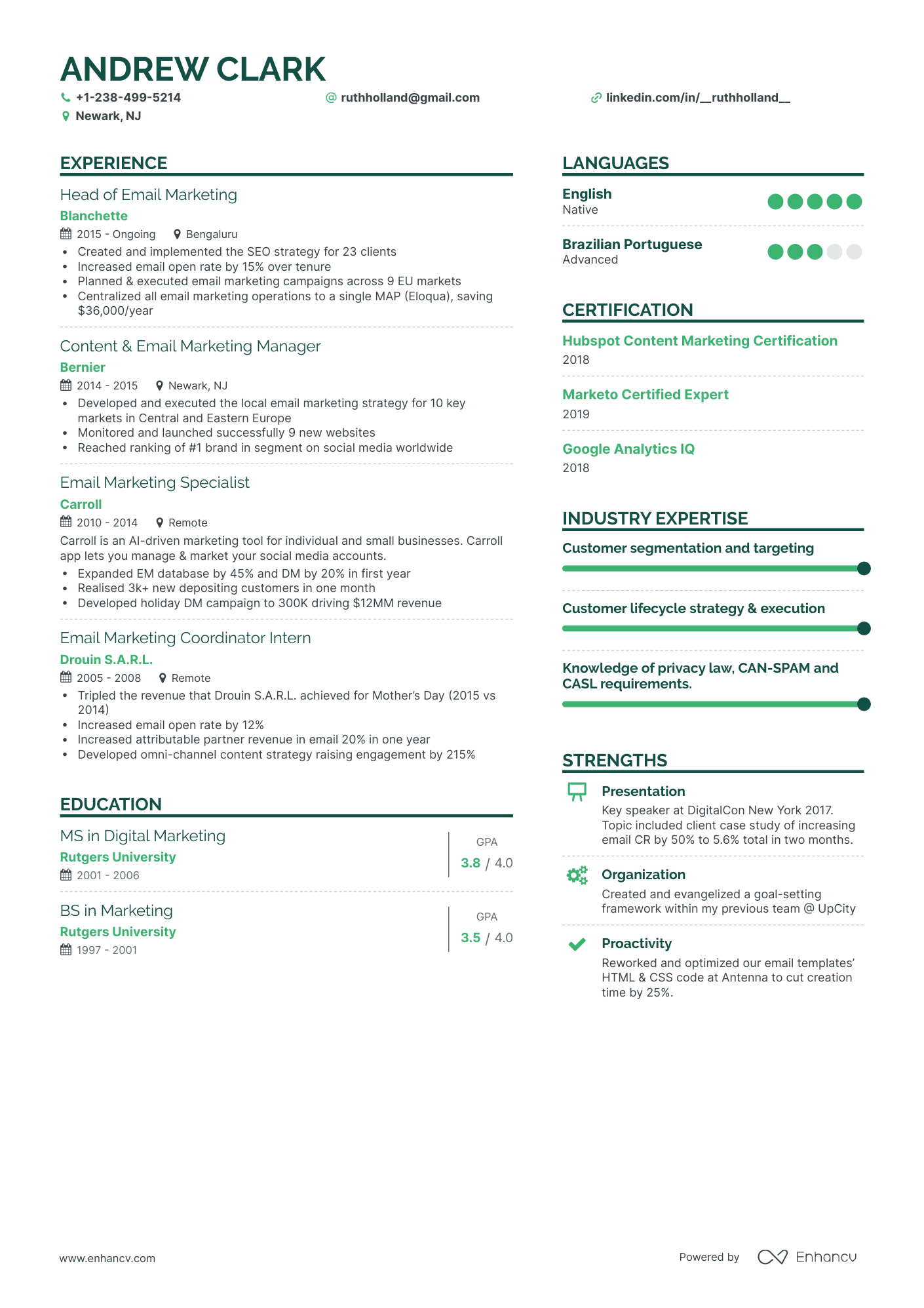 Simple Email Marketing Resume Template