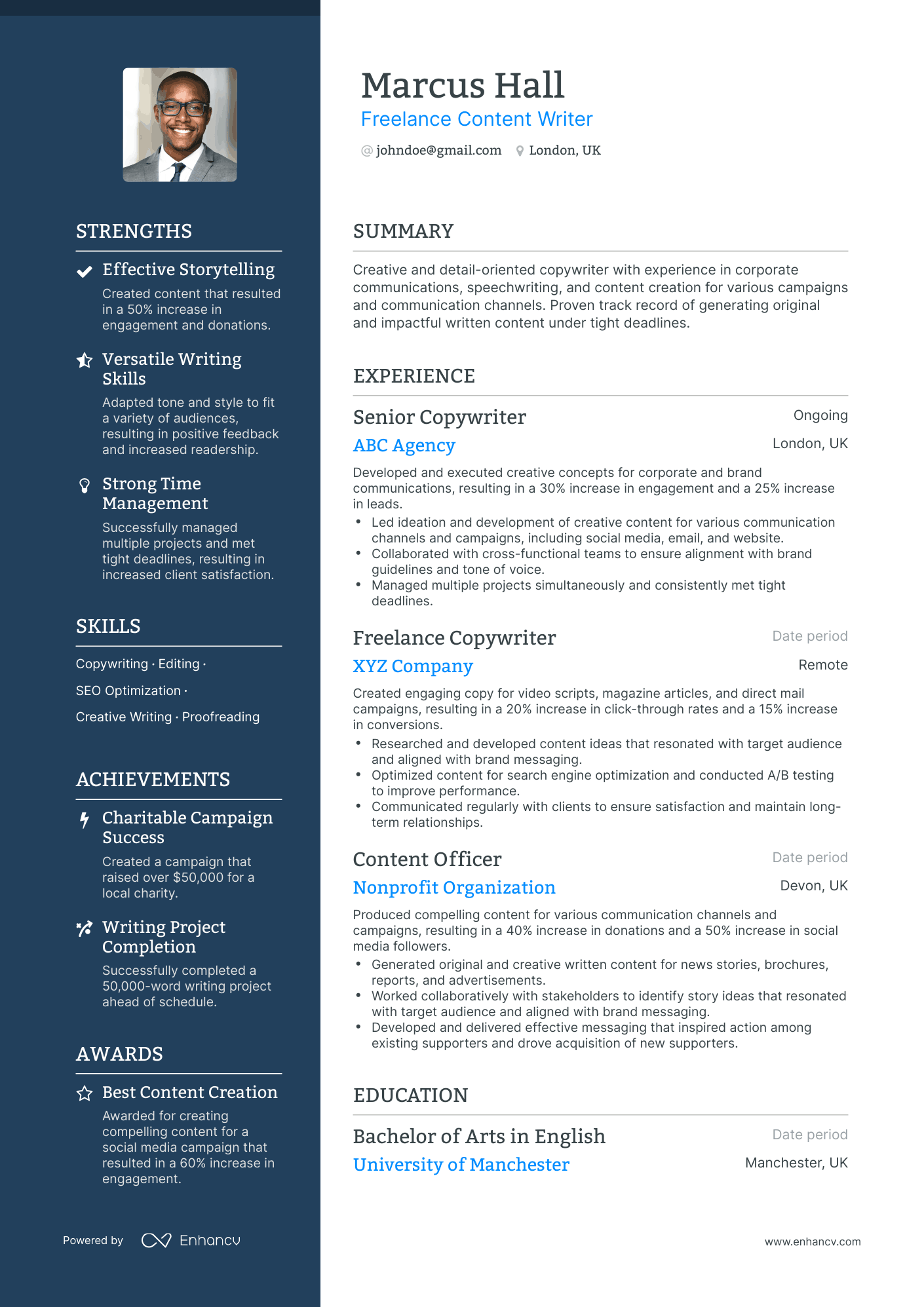 Polished Freelance Content Writer Resume Template