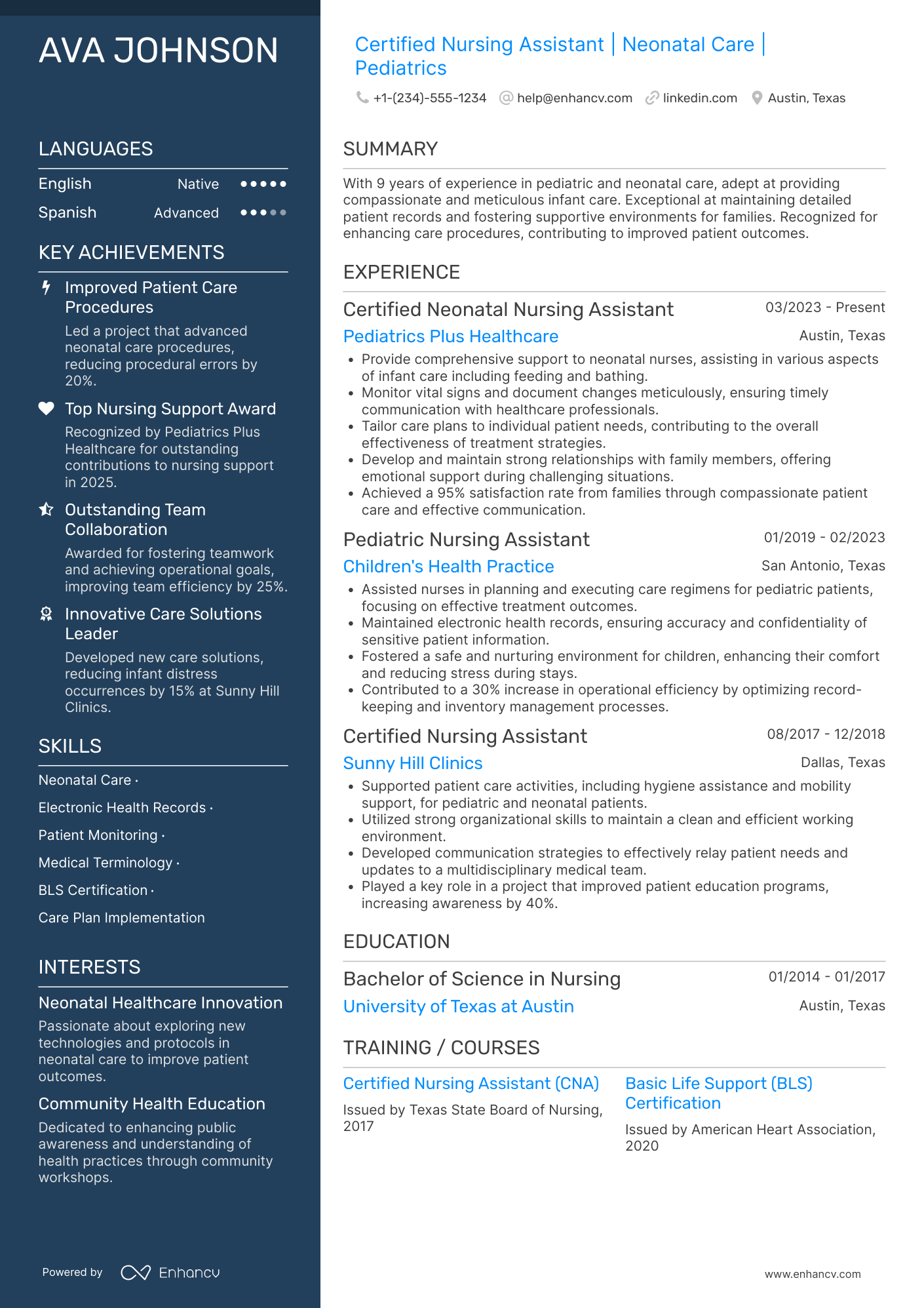 A resume example of a Neonatal Nursing Assistant