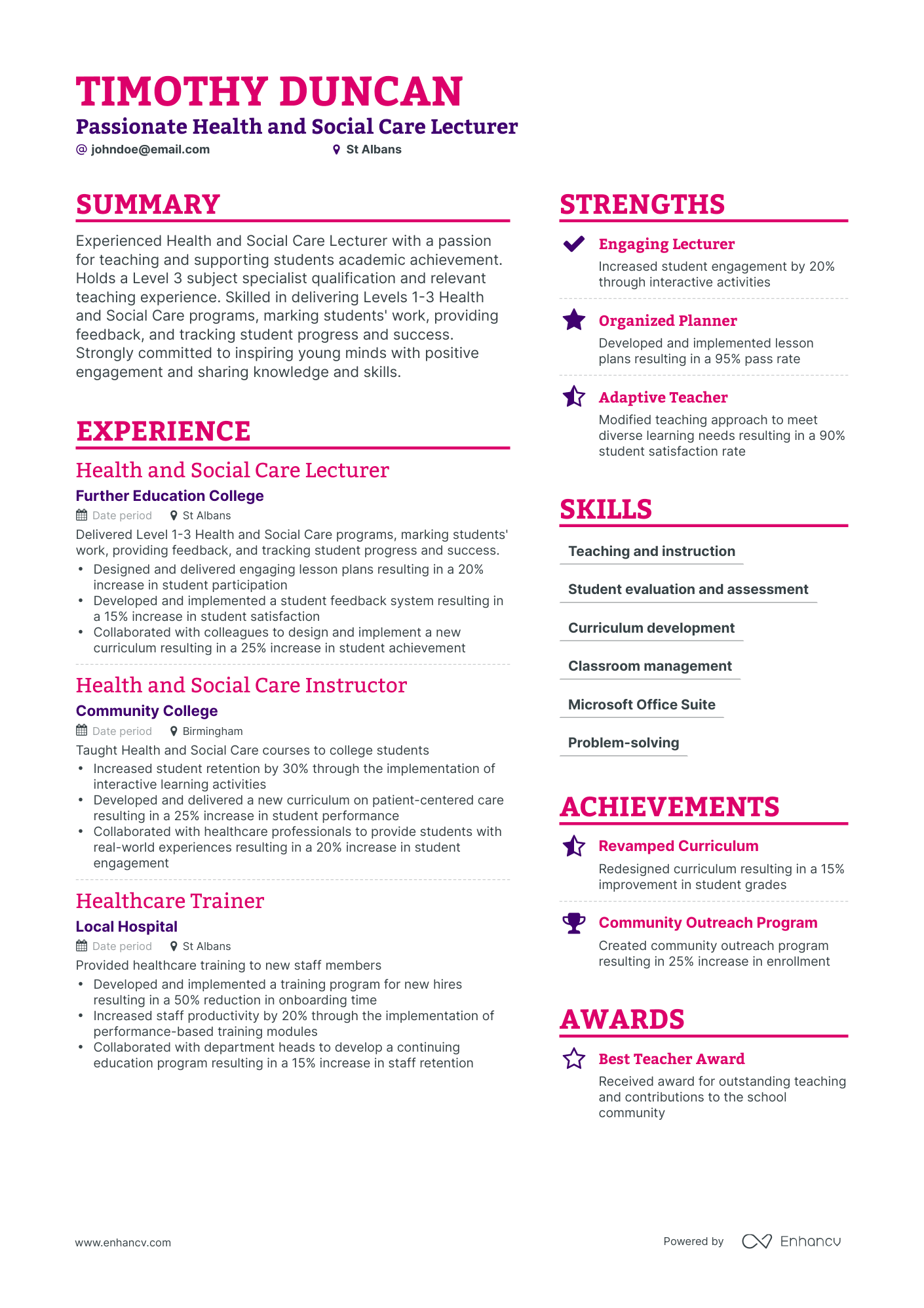 university lecturer resume examples