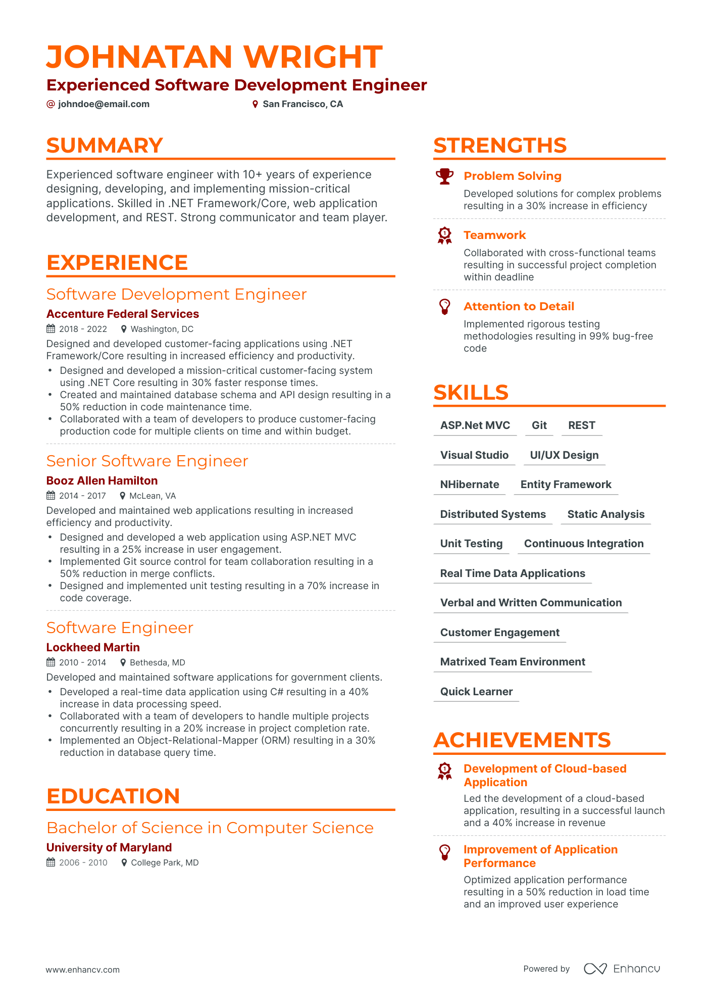 us resume format for software engineer
