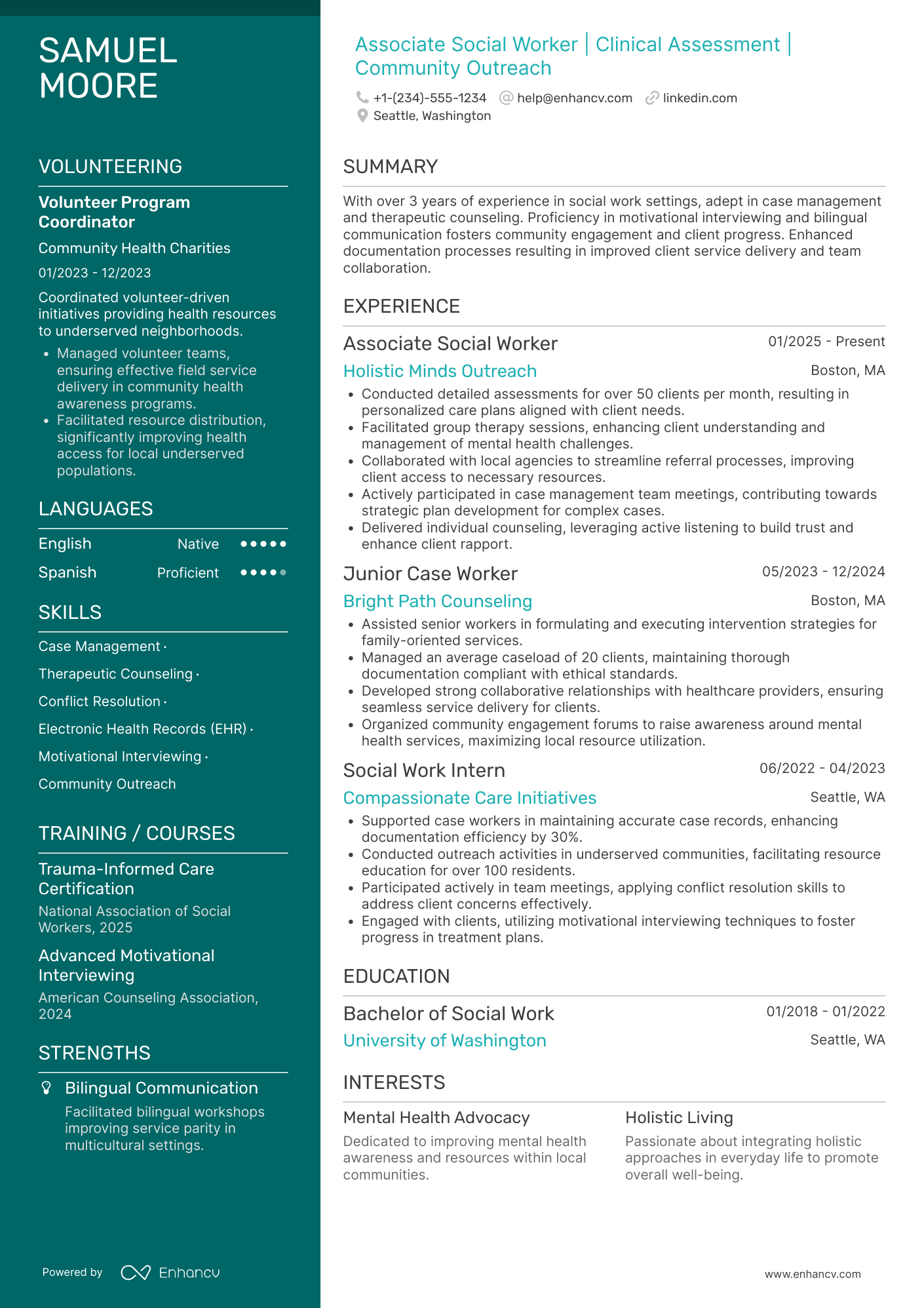 A resume example of a Associate Social Worker
