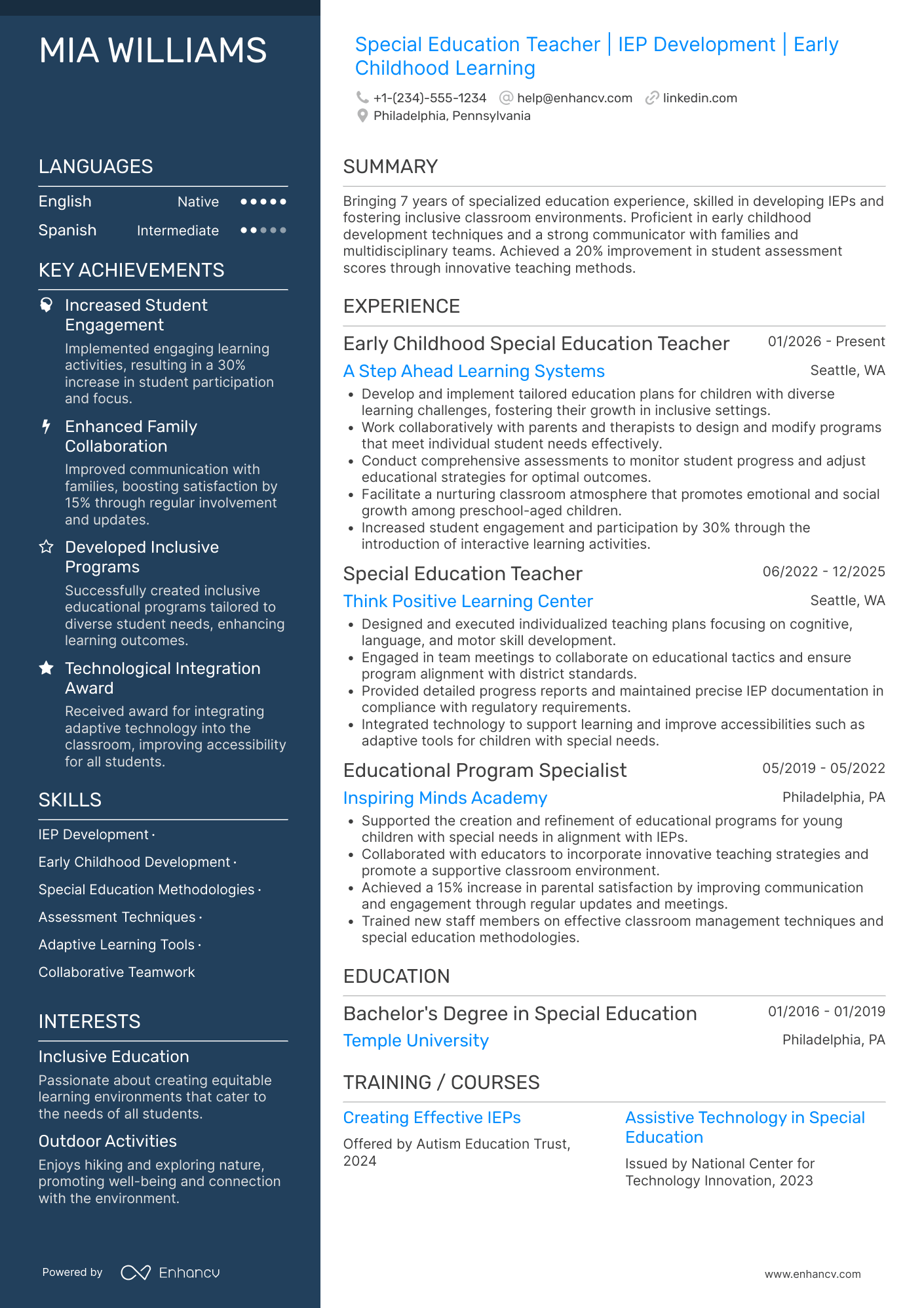 A resume example of a Early Childhood Special Education Teacher