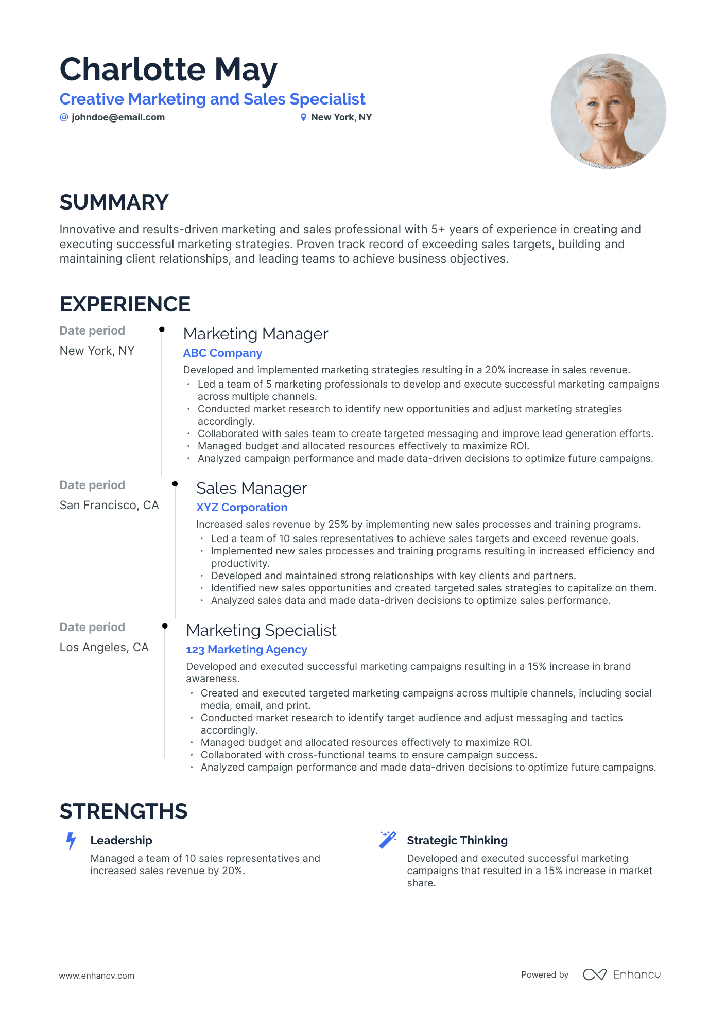 Timeline Marketing and Sales Resume Template