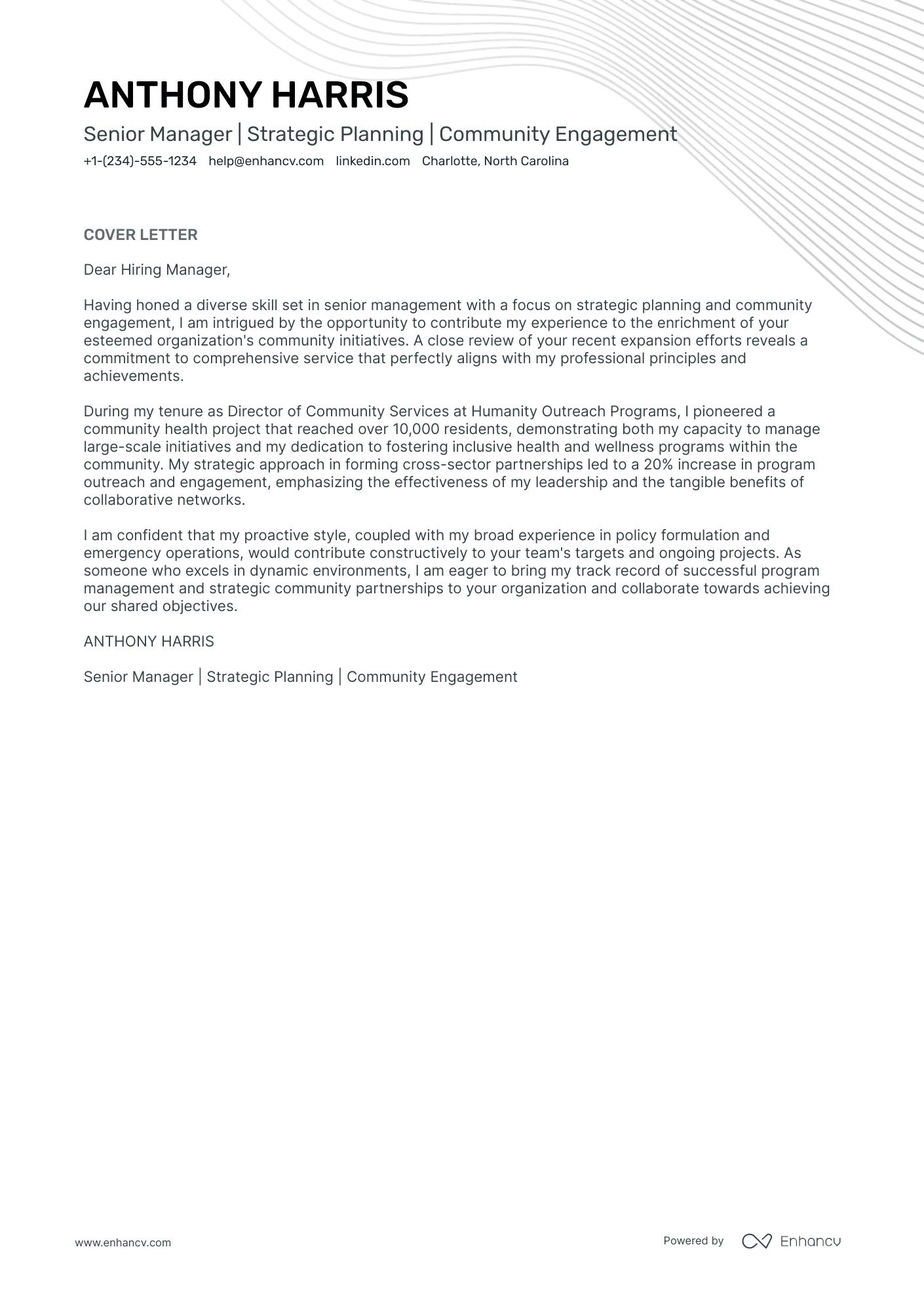 sample cover letter for managing director position