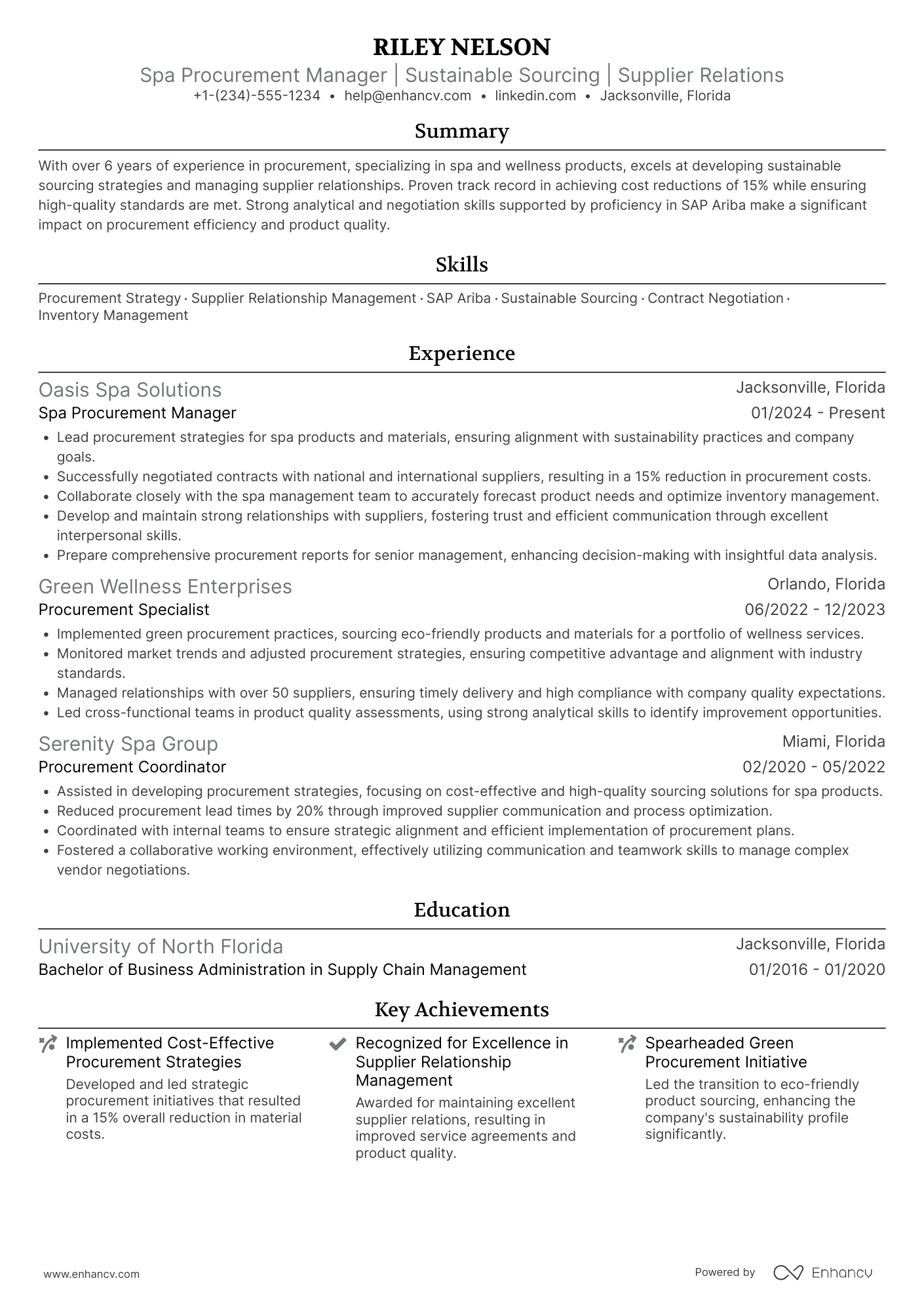 A resume example of a Spa Procurement Manager