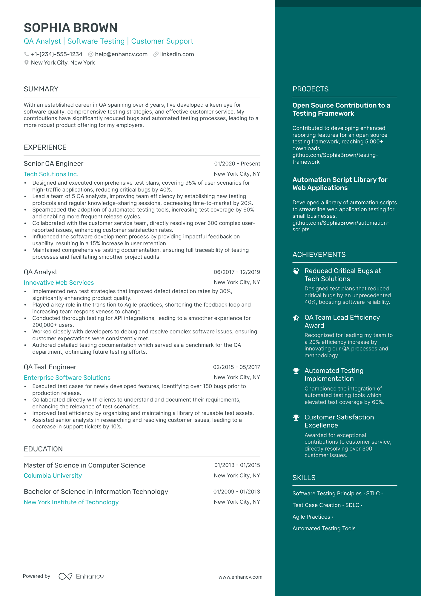 qa test engineer resume sample