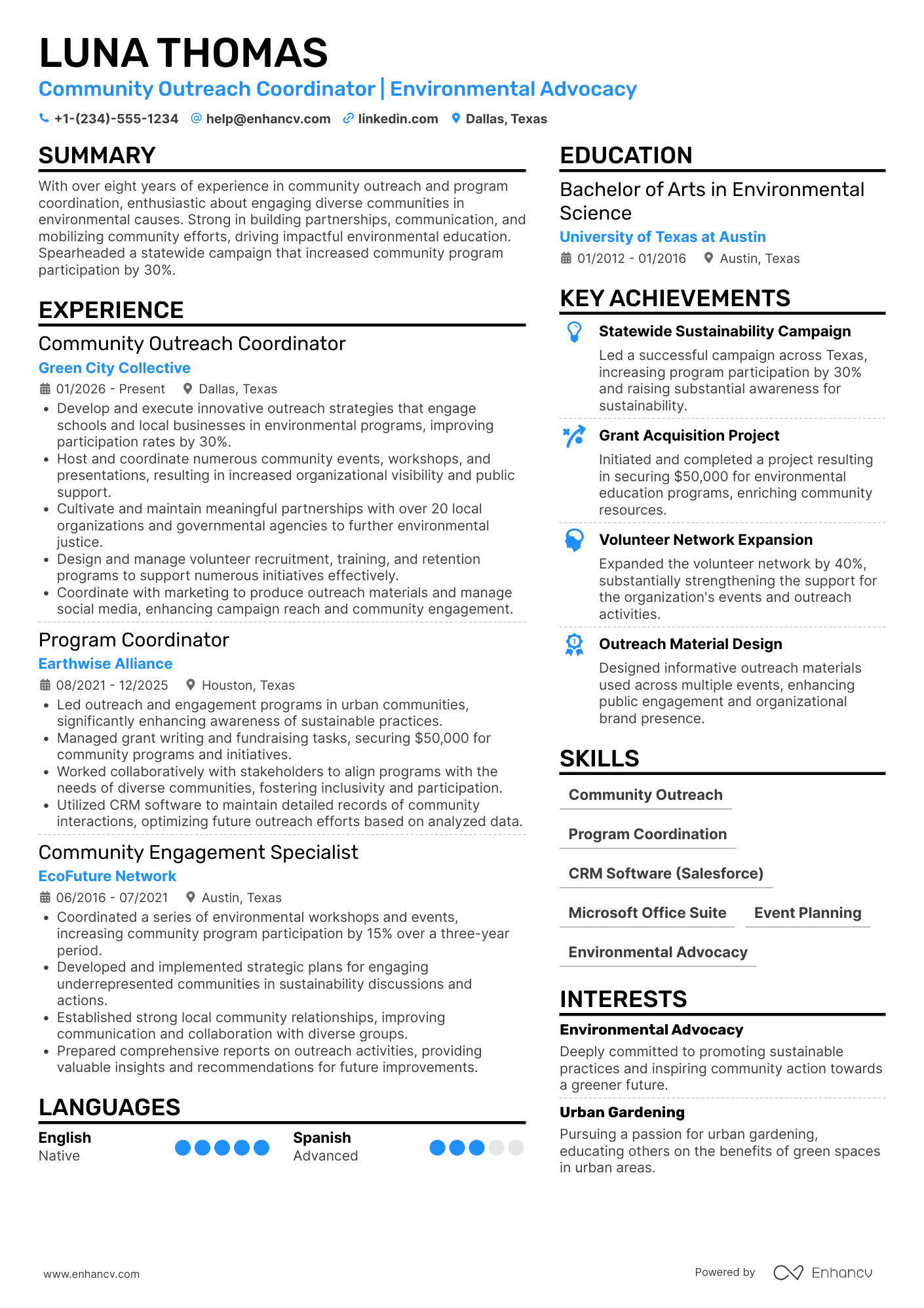 A resume example of a Non Profit