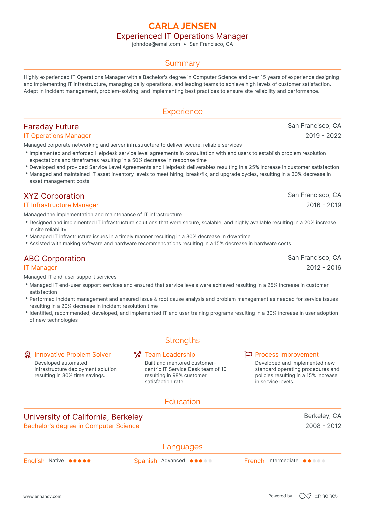 Traditional IT Operations Manager Resume Template