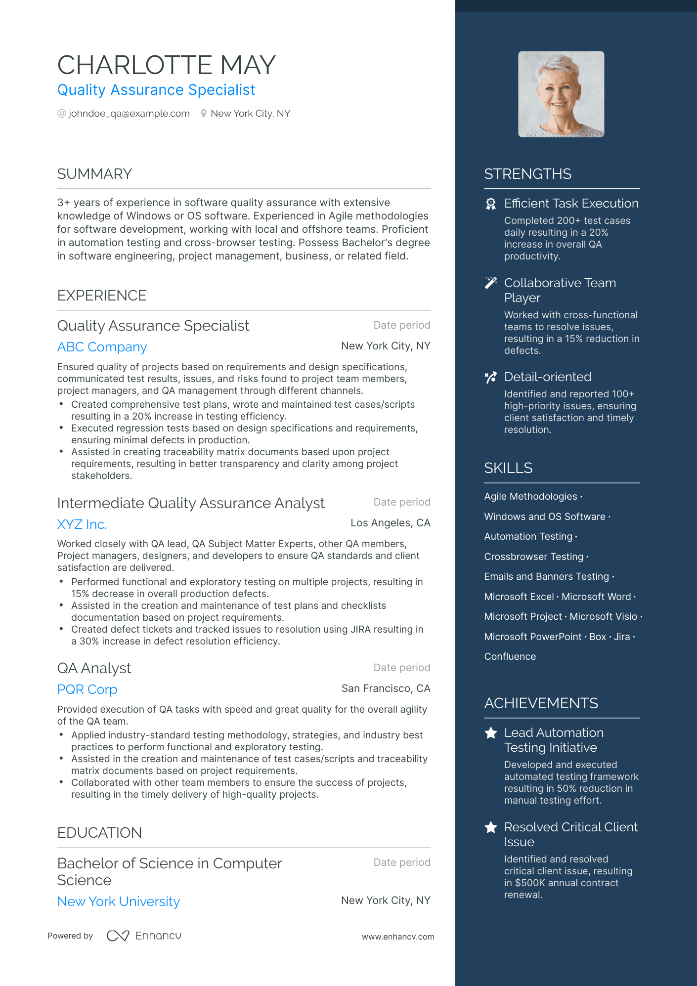 One Page Quality Assurance Specialist Resume Template