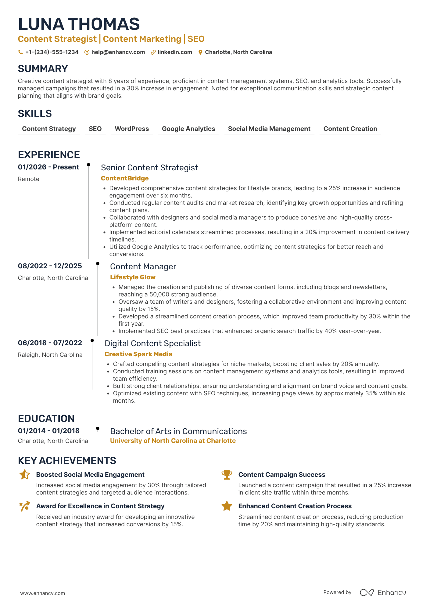 A resume example of a Stay at Home Mom Content Strategist