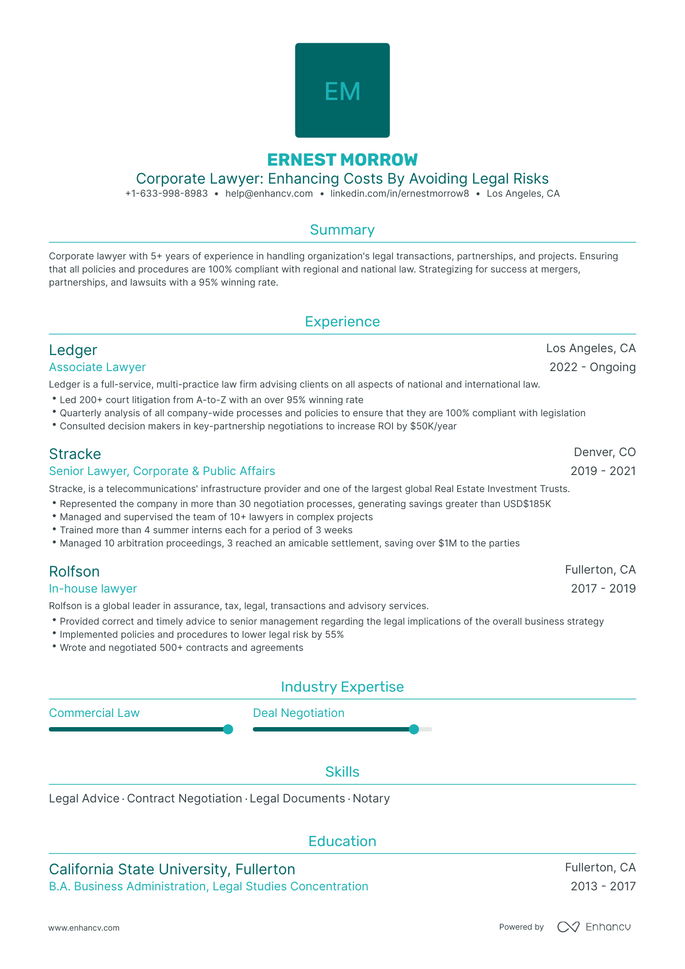 Traditional Corporate Lawyer Resume Template