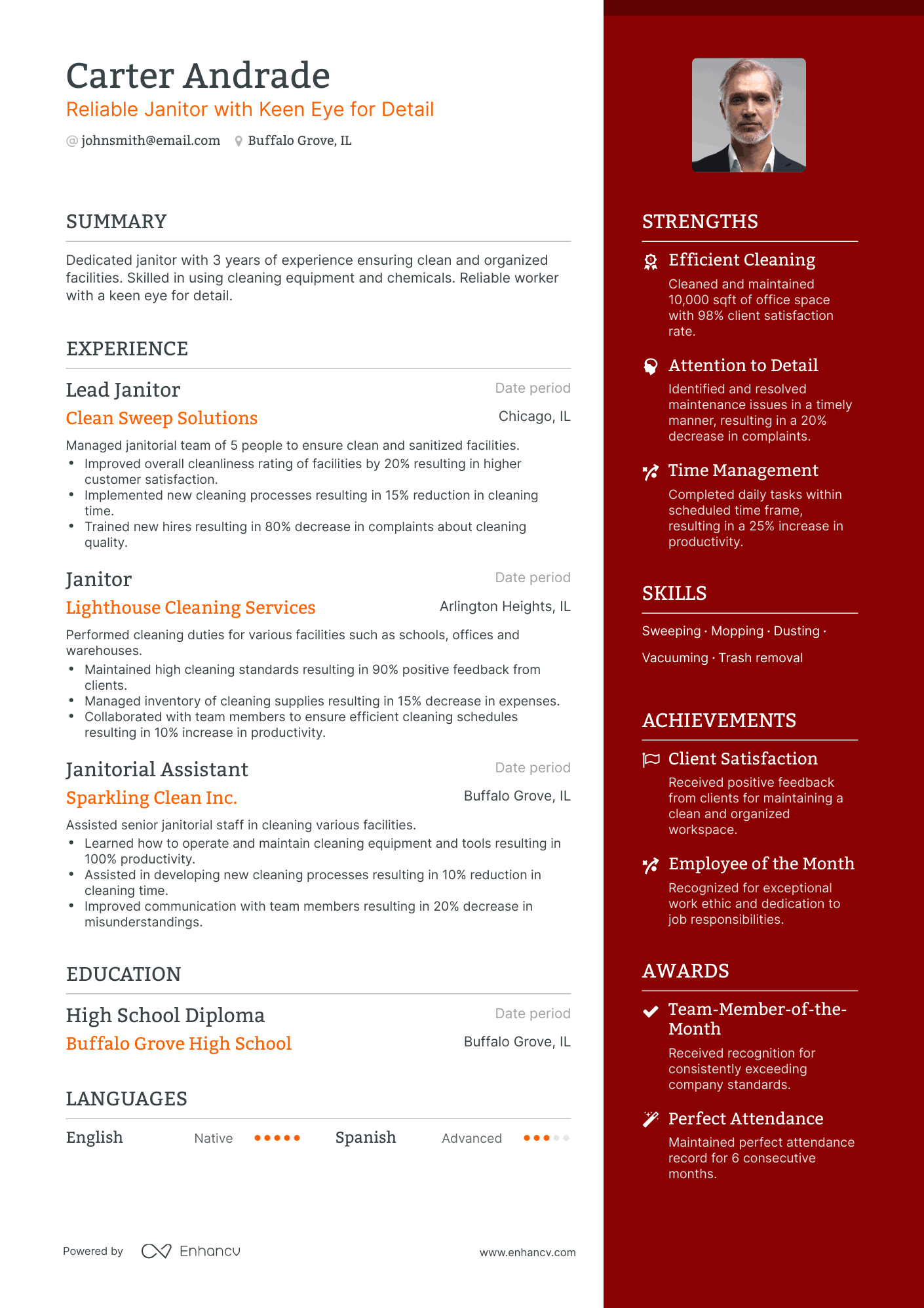 One Page Janitor Resume Template