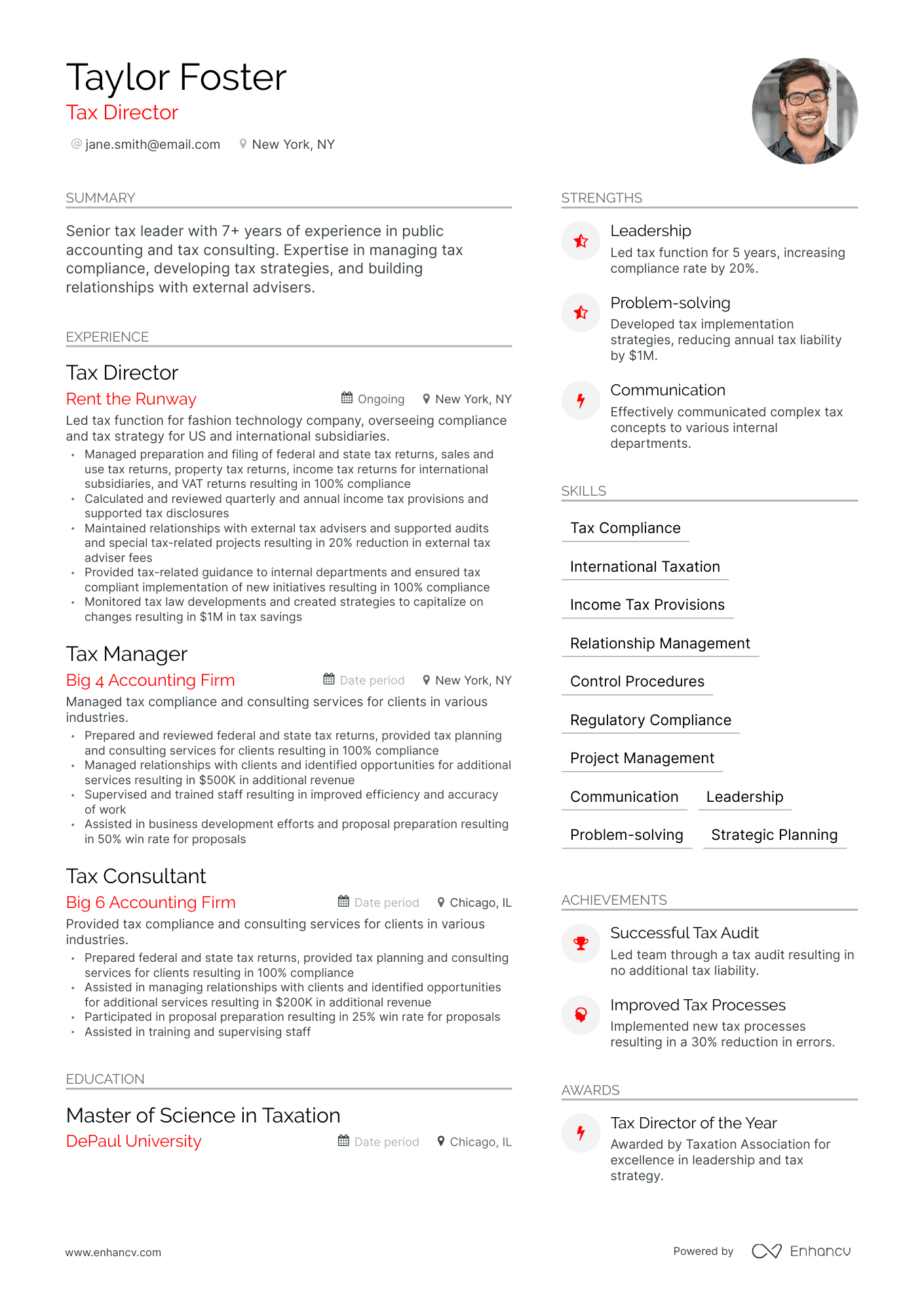 Modern Tax Director Resume Template