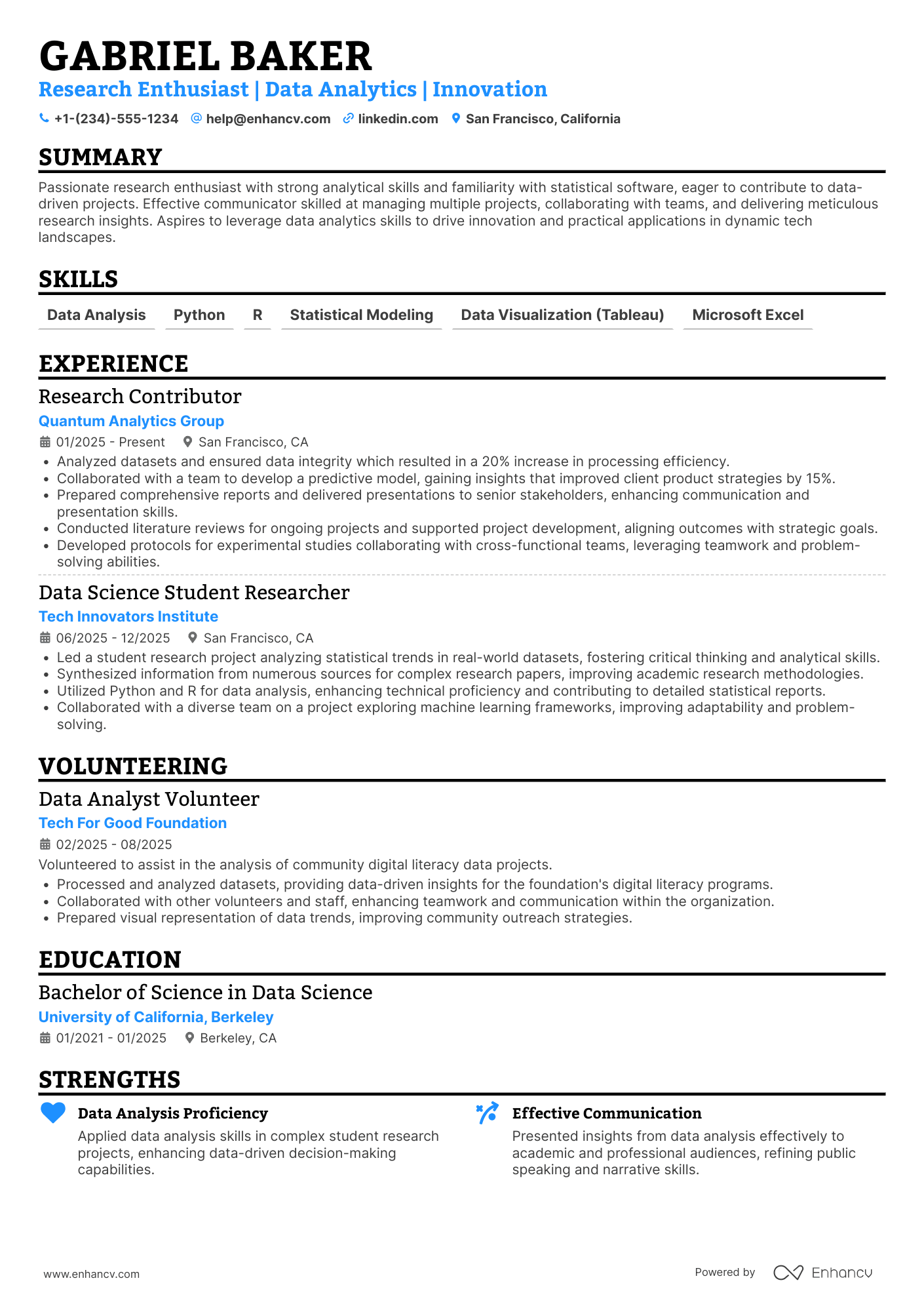 A resume example of a Research Intern