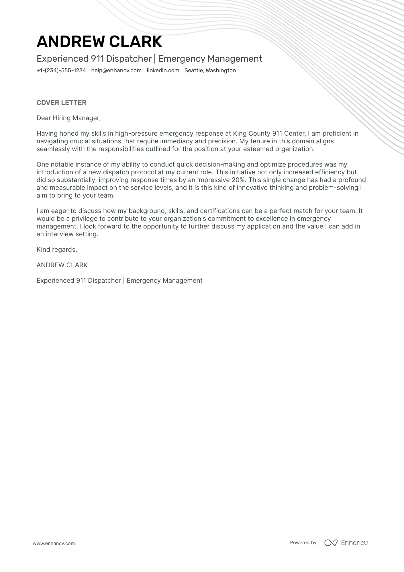 cover letter for dispatcher 911