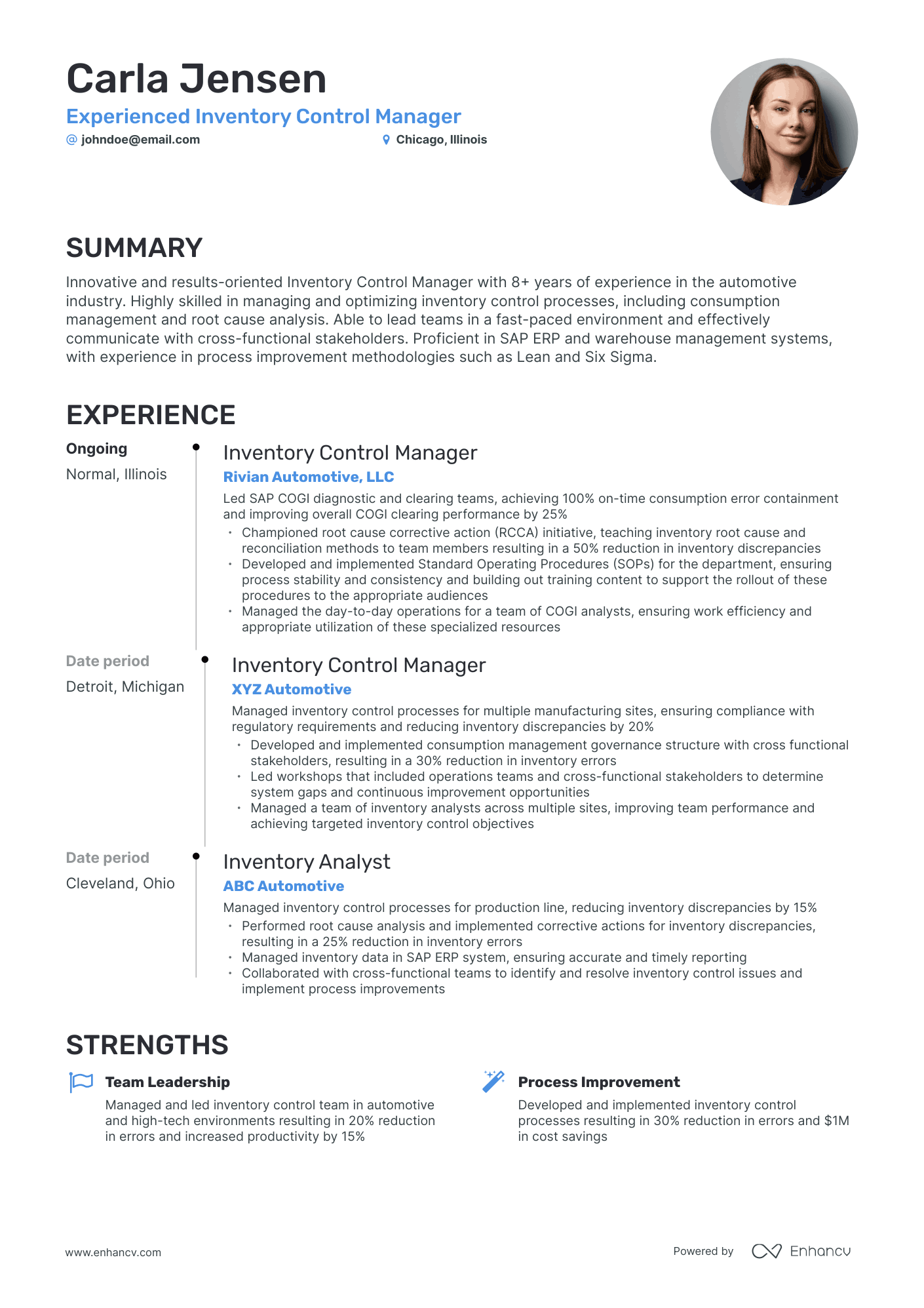 Timeline Inventory Control Manager Resume Template