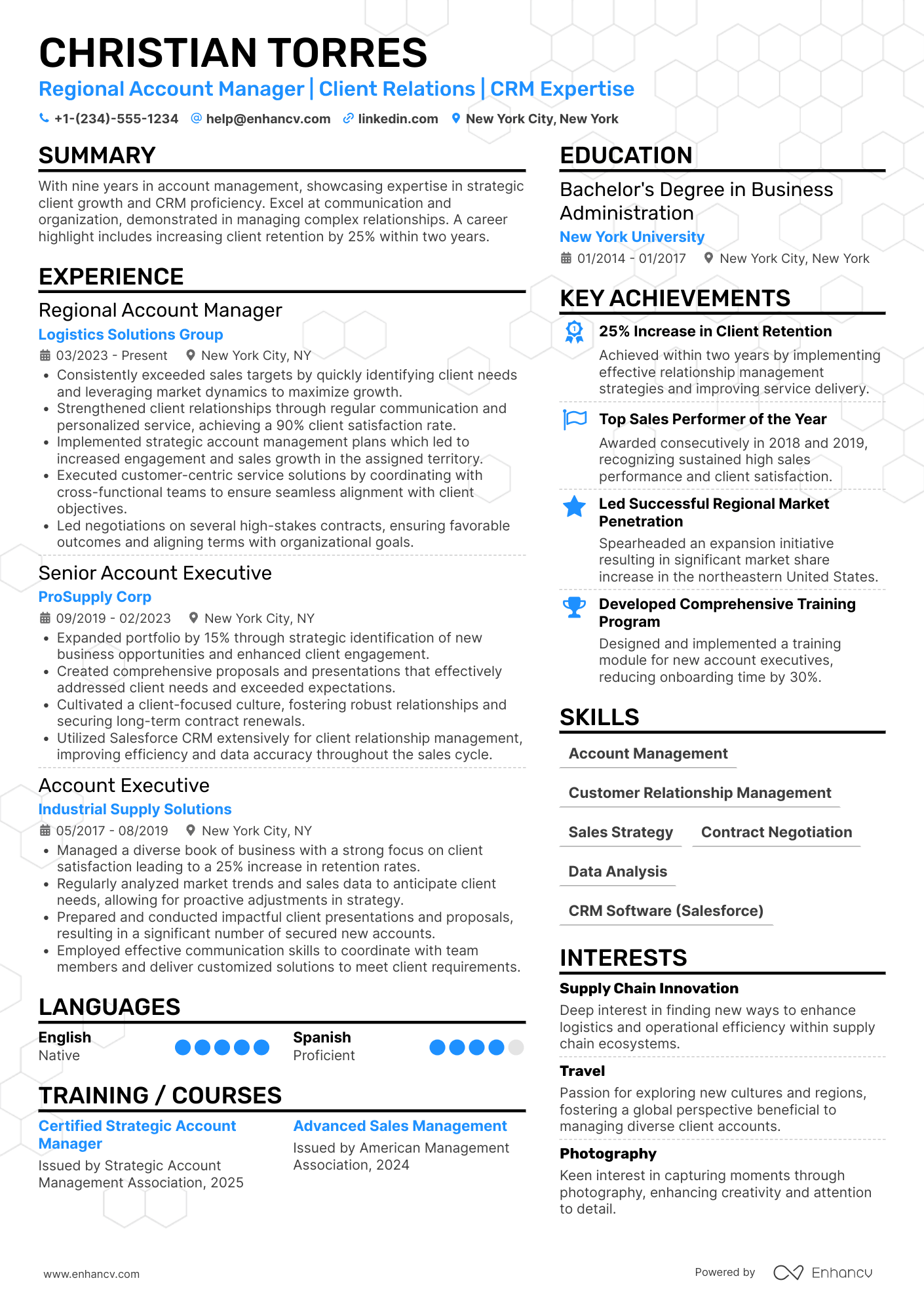 A resume example of a Regional Account Manager