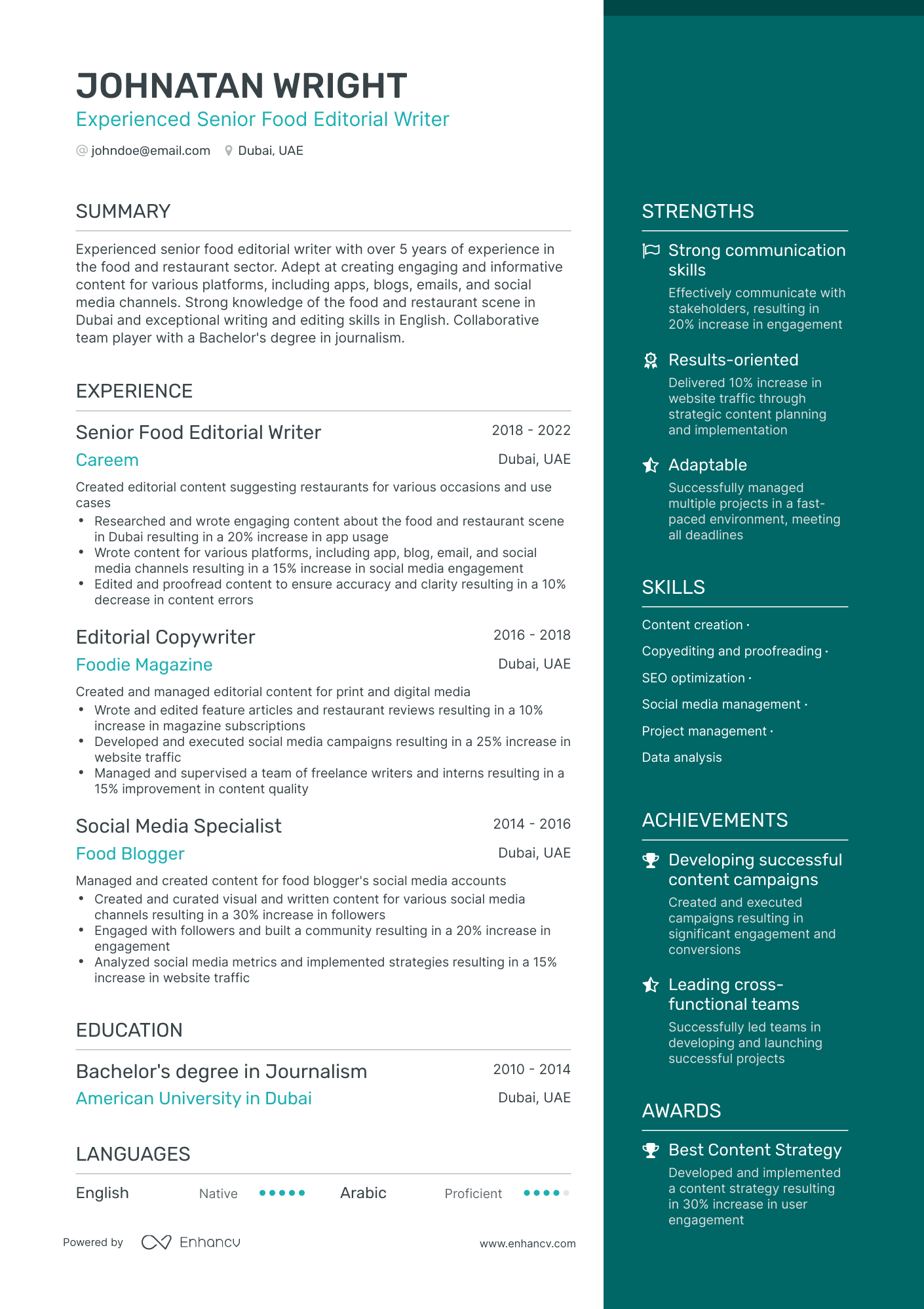 One Page Content Manager Resume Template