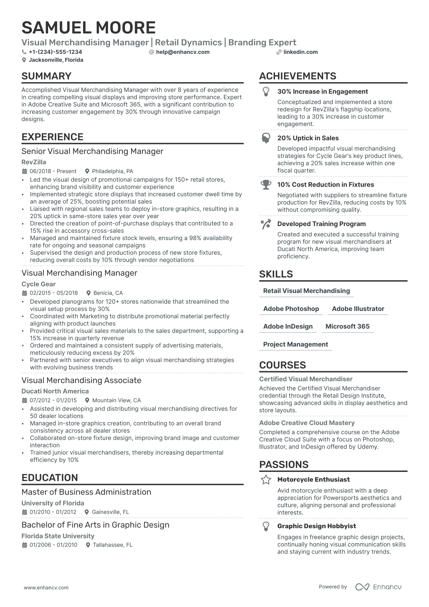 A resume example of a Visual Merchandising Manager