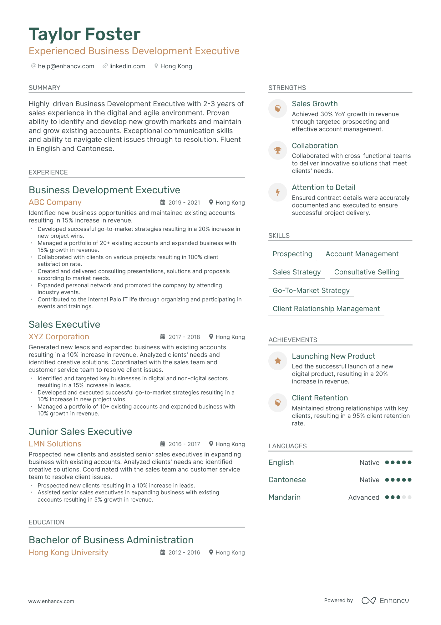 resume for business development manager