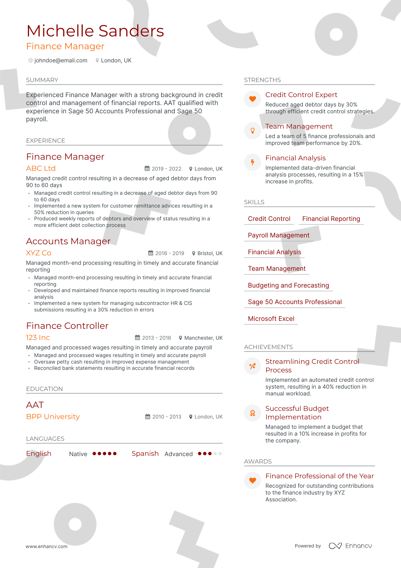 Modern Finance Manager Resume Template