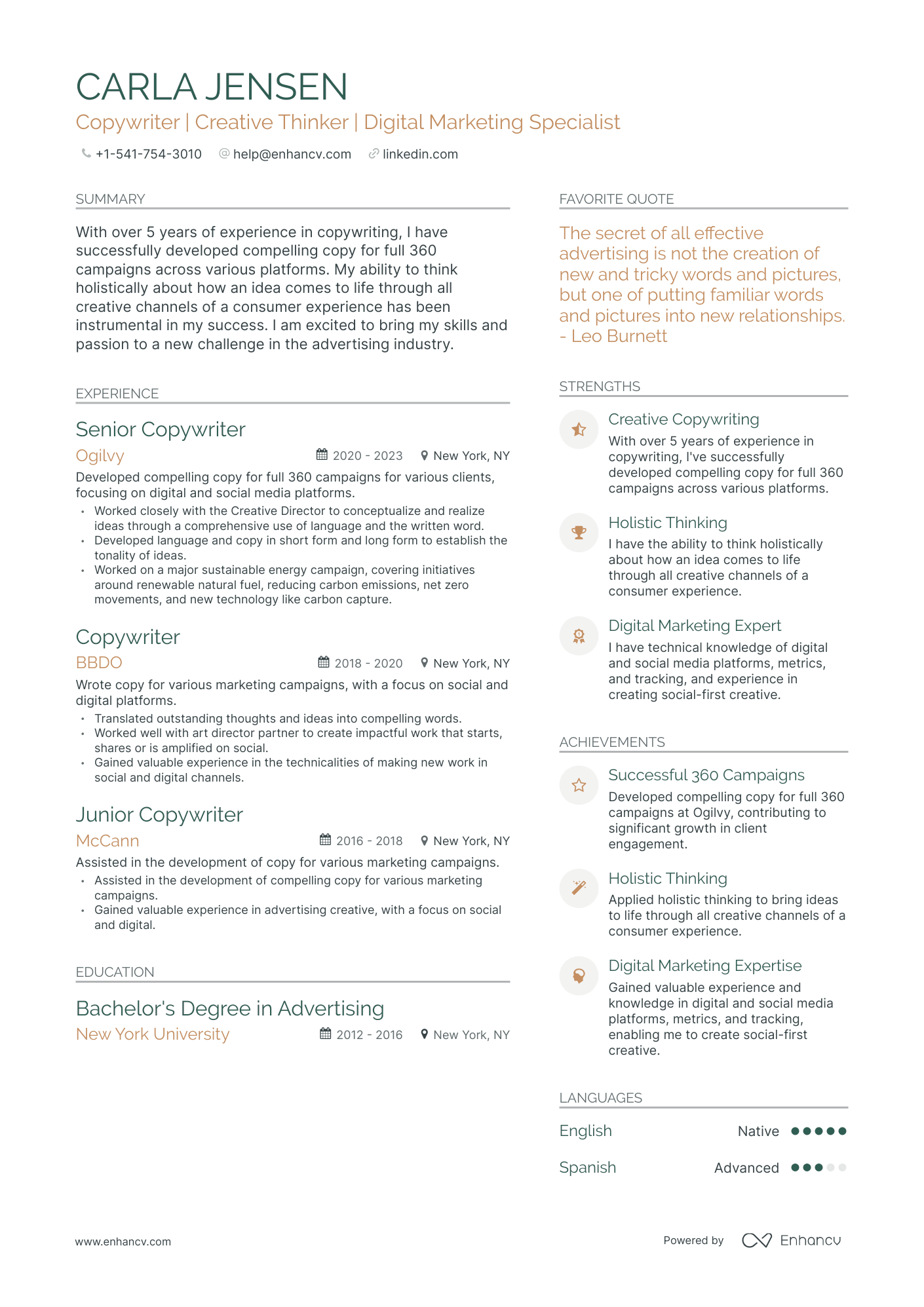 Modern Copywriter Resume Template