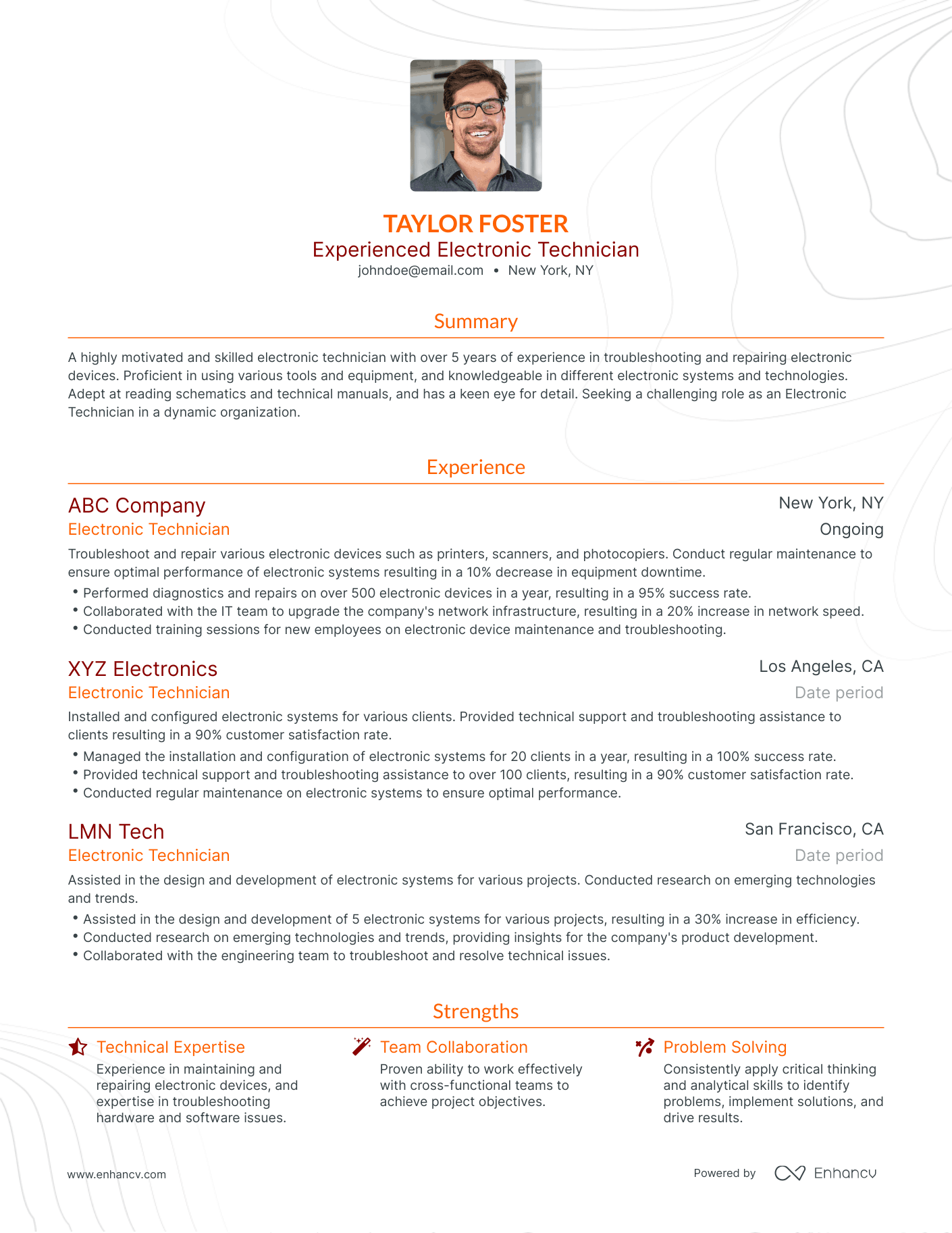 Traditional Electronic Technician Resume Template