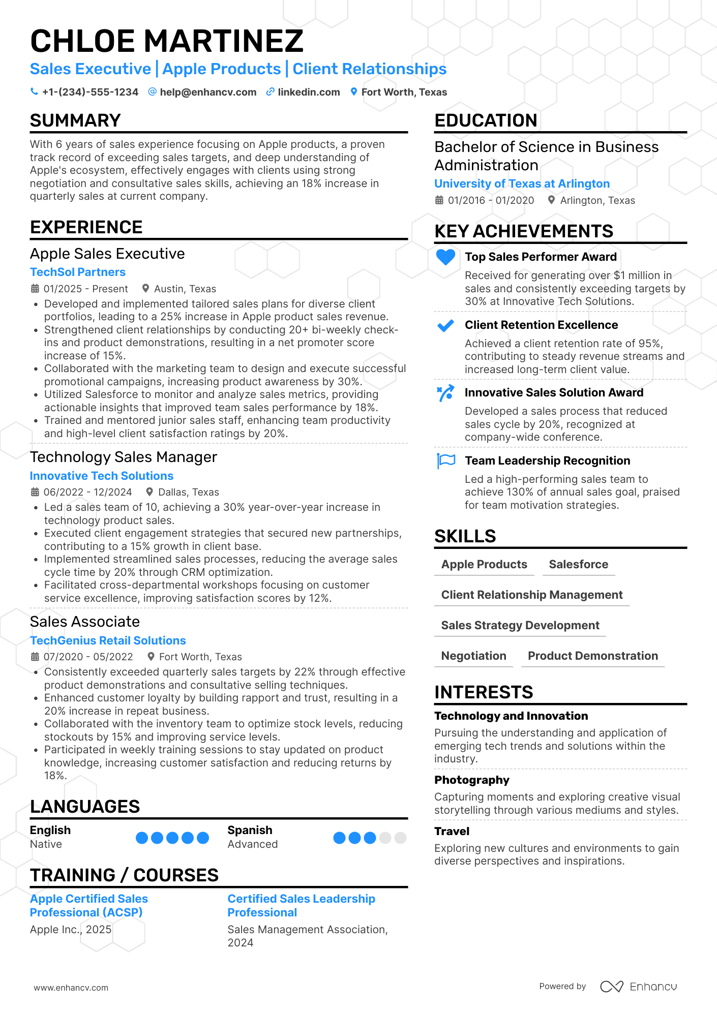 A resume example of a Apple Sales Executive