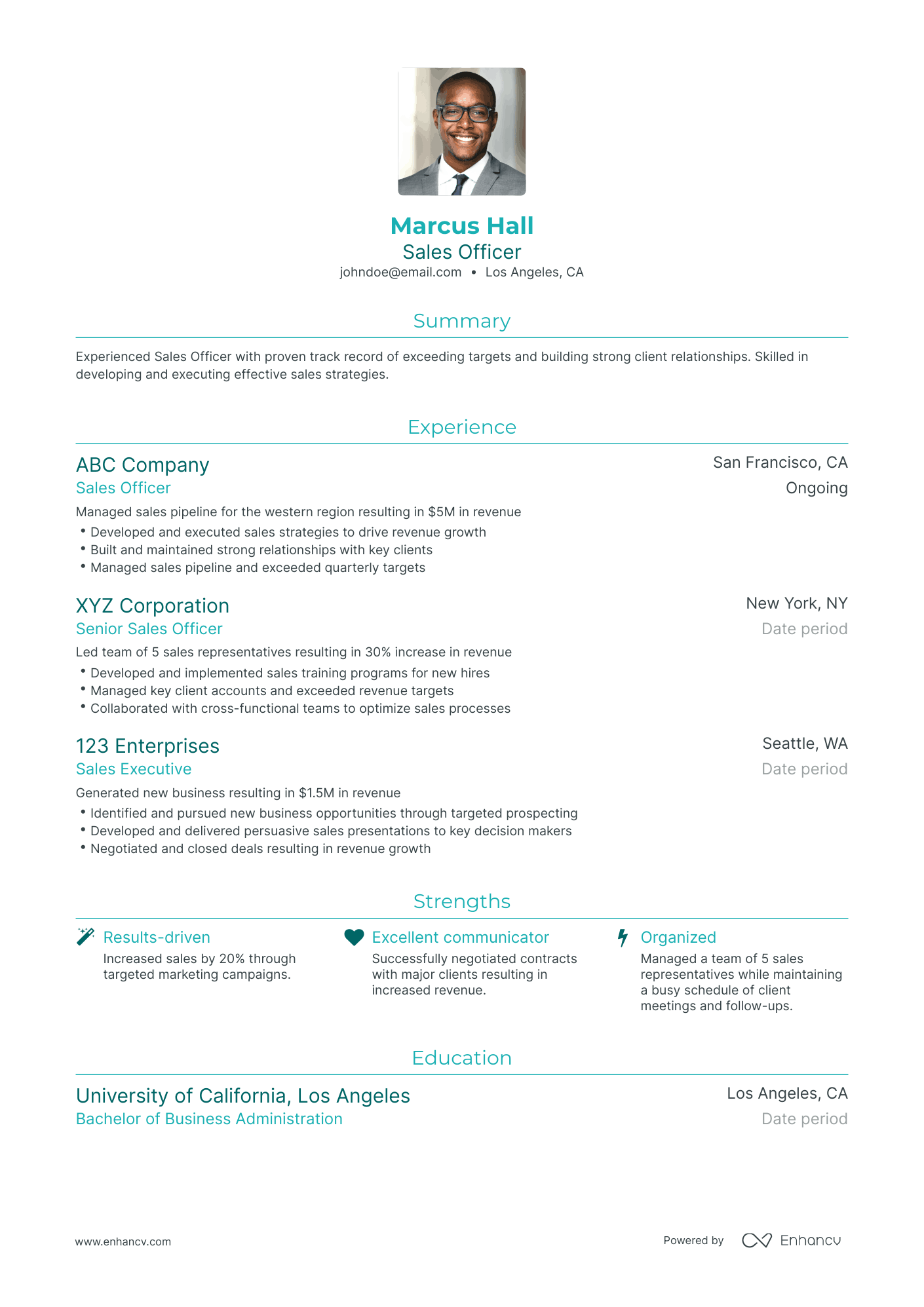 Traditional Sales Officer Resume Template
