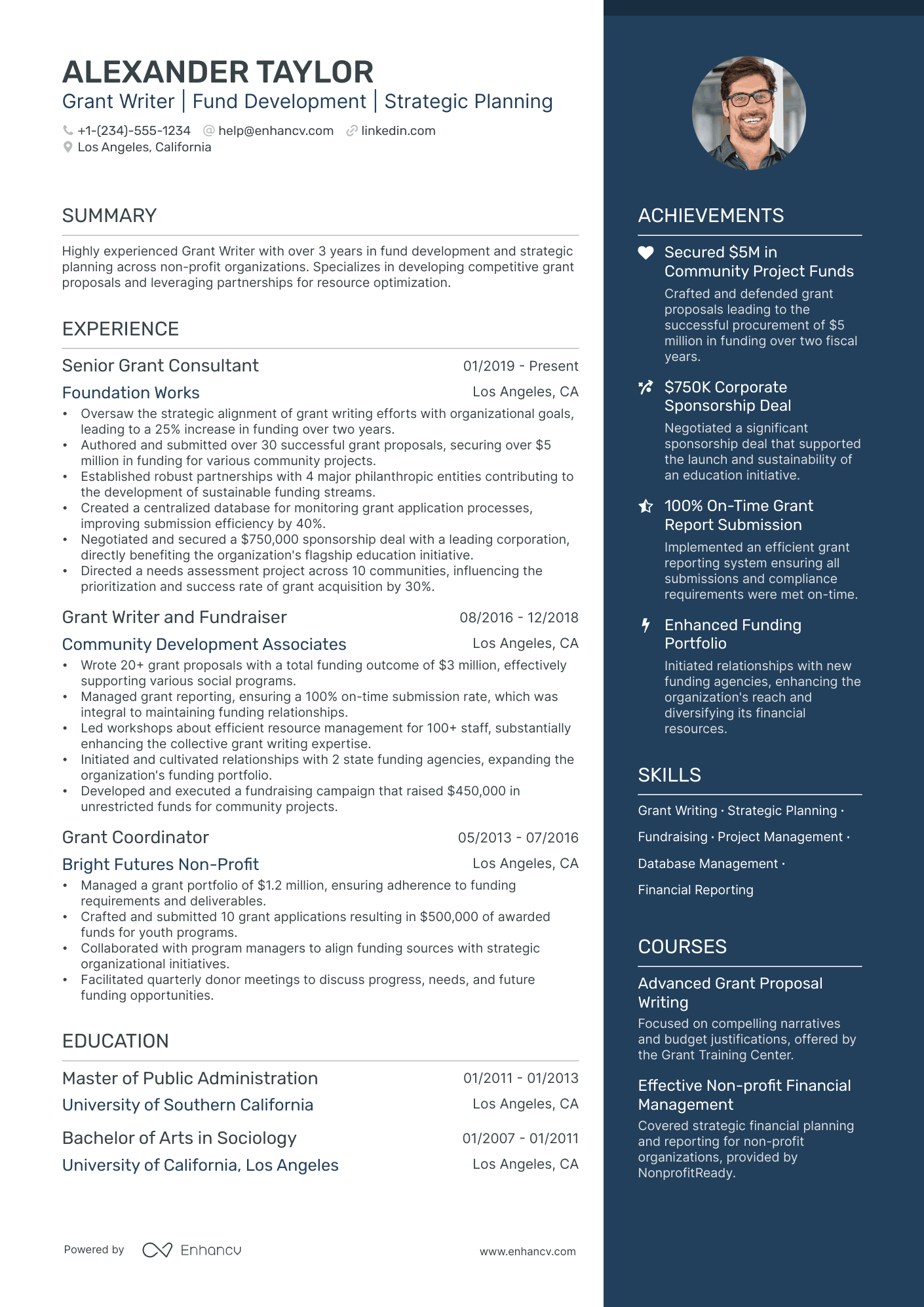 grant writing resume example