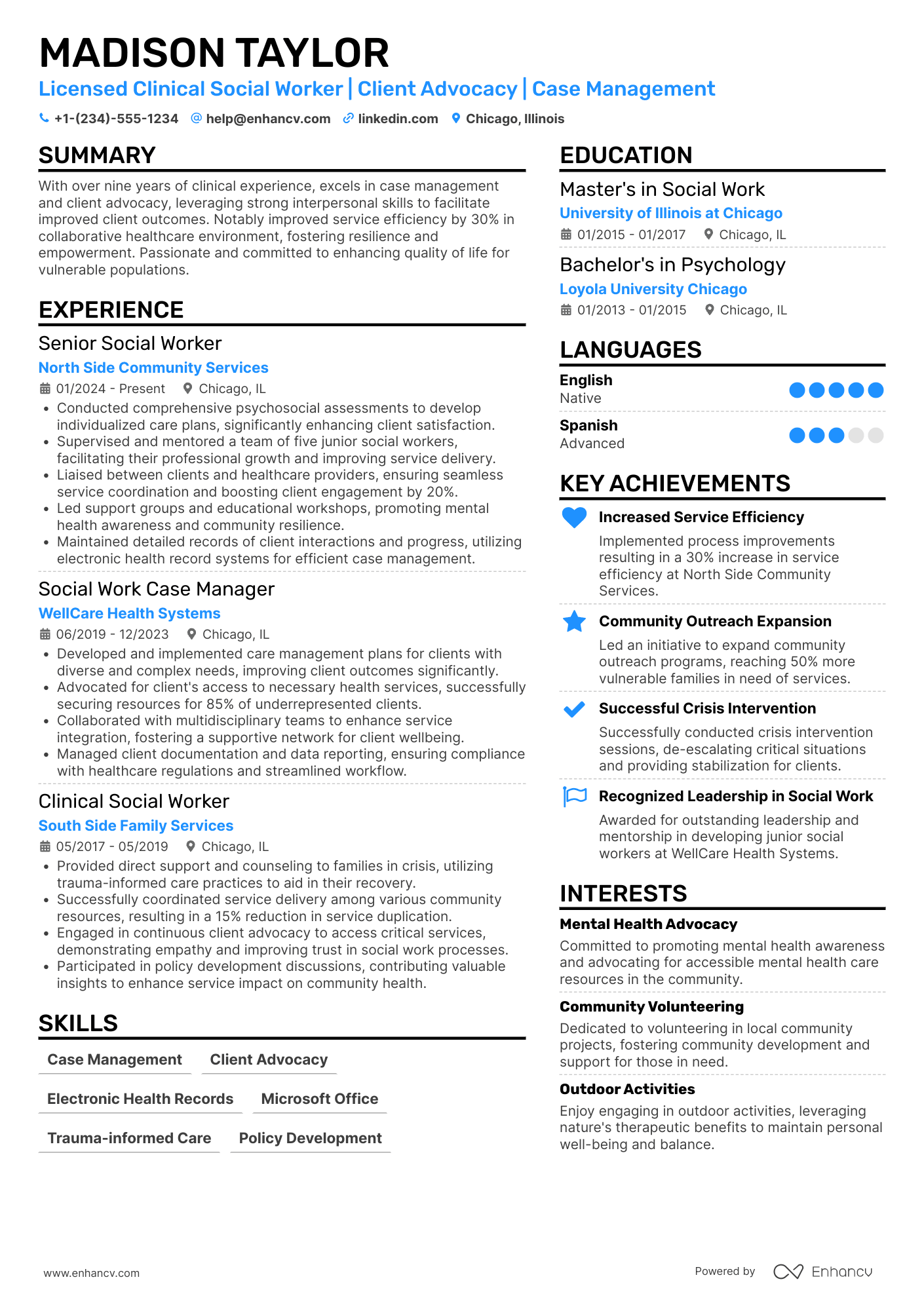 A resume example of a Senior Social Worker
