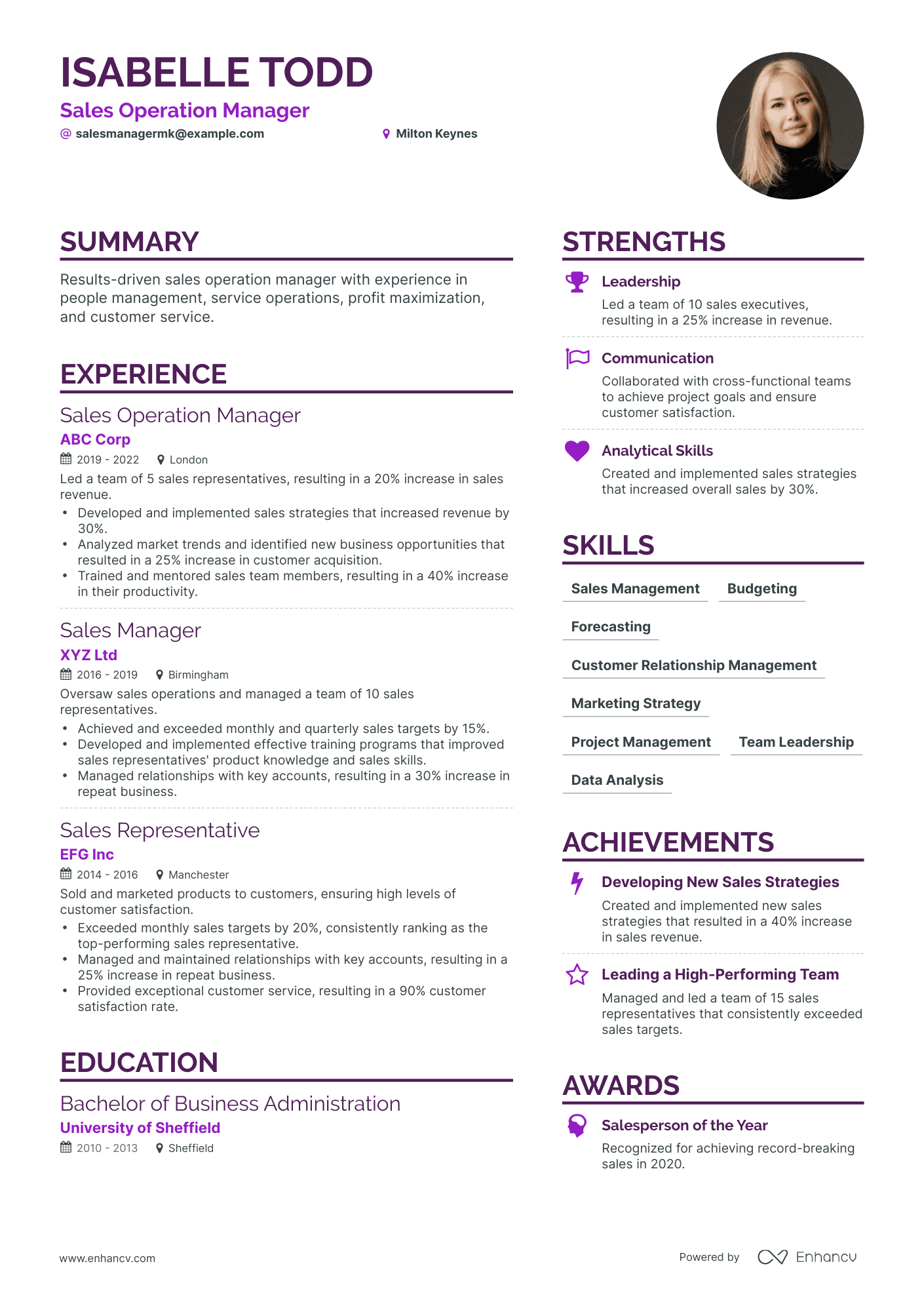 Simple Sales Operation Manager Resume Template