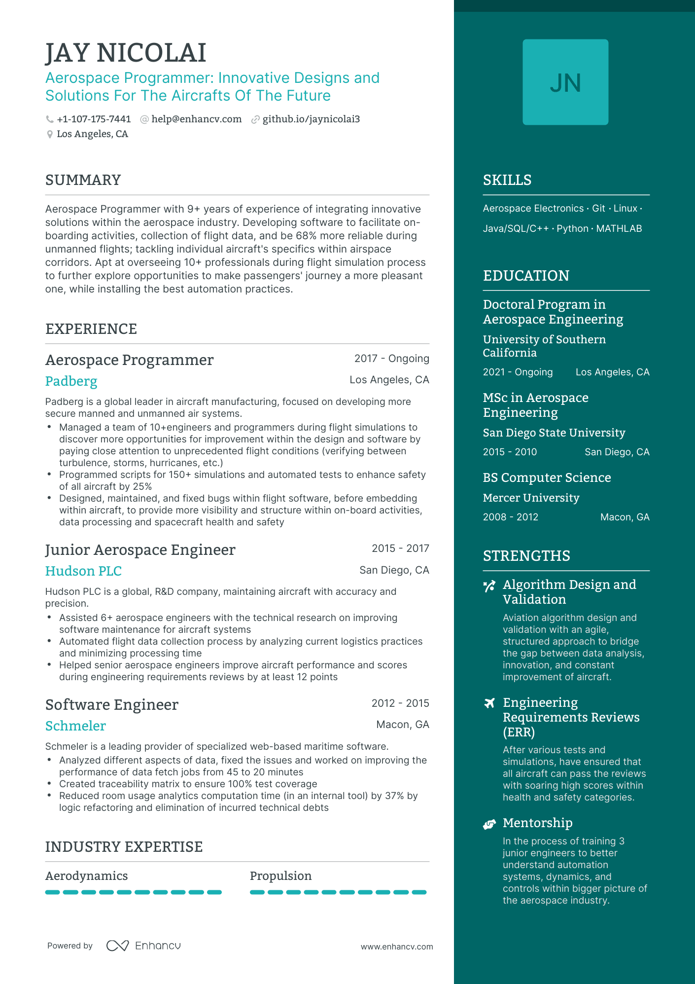One Page Aerospace Program Manager Resume Template